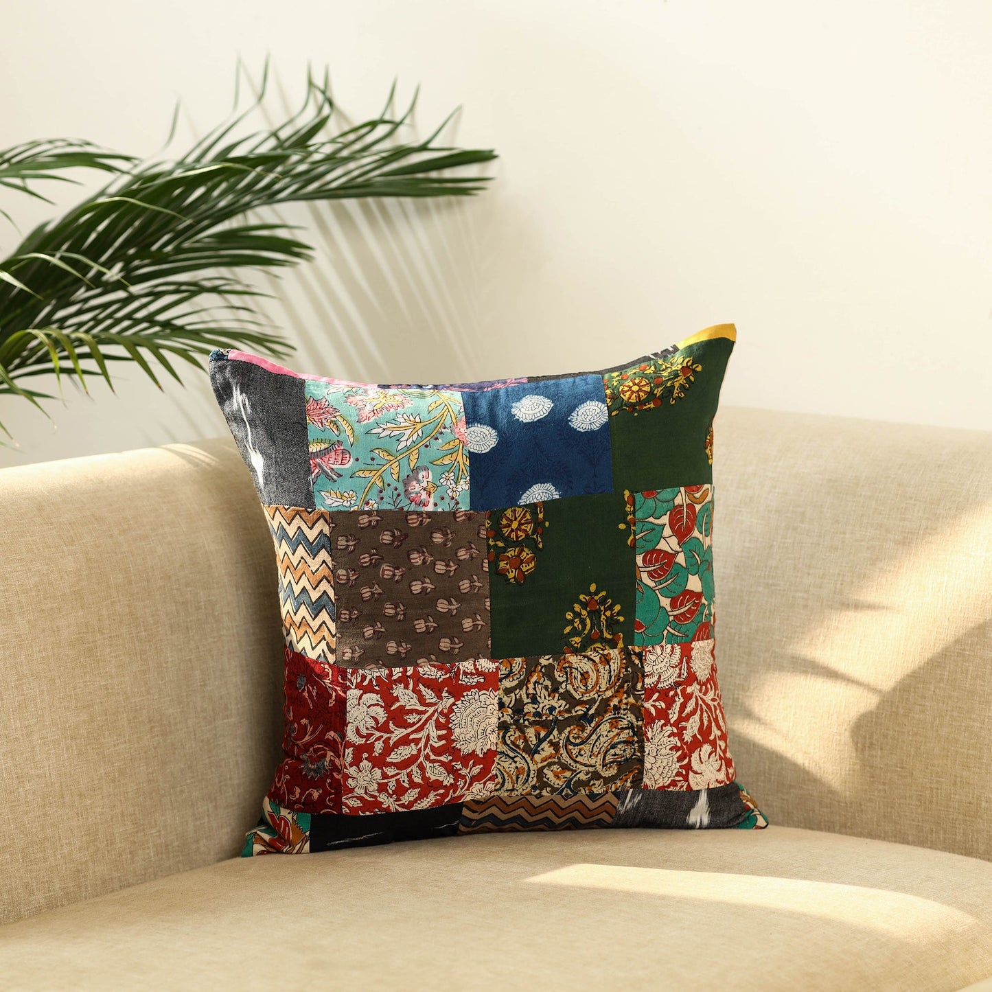 Multicolor Handcrafted Cotton Patchwork Cushion Cover