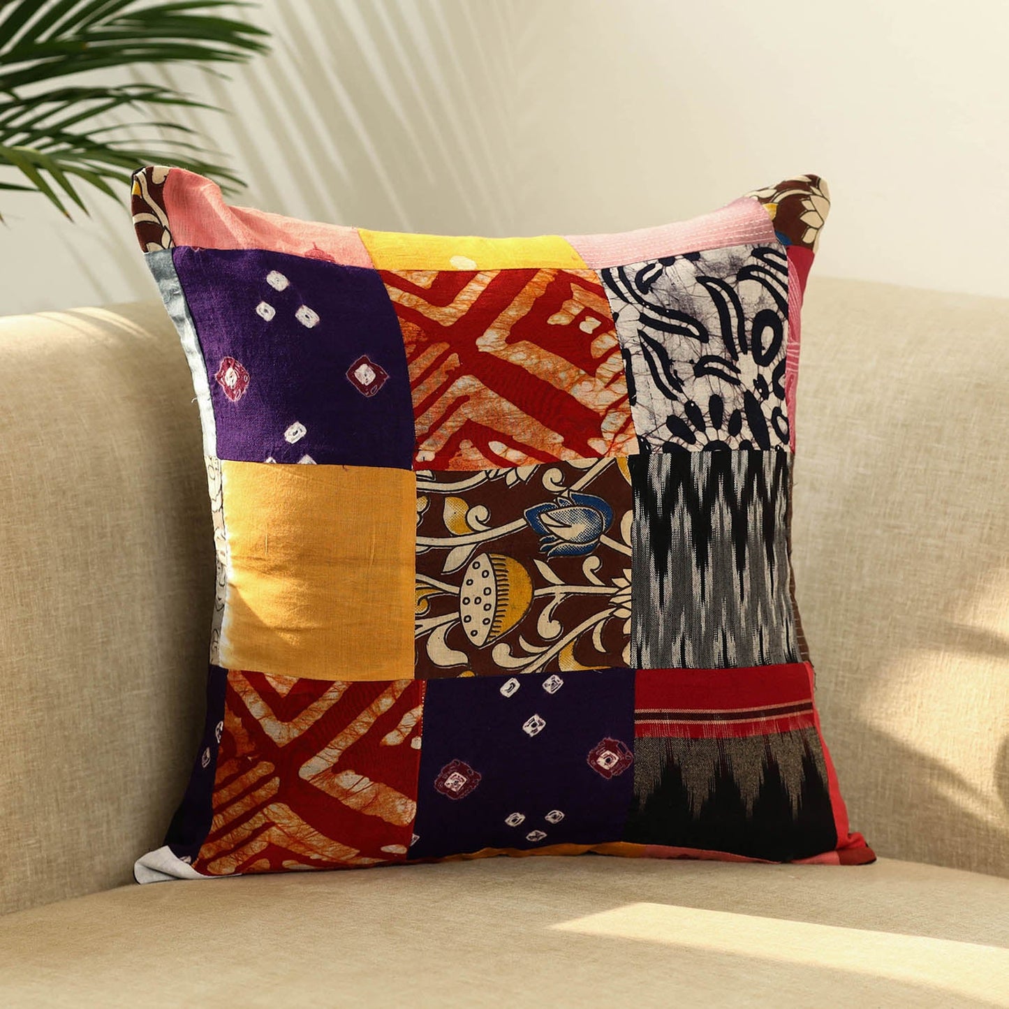 Multicolor Handcrafted Cotton Patchwork Cushion Cover