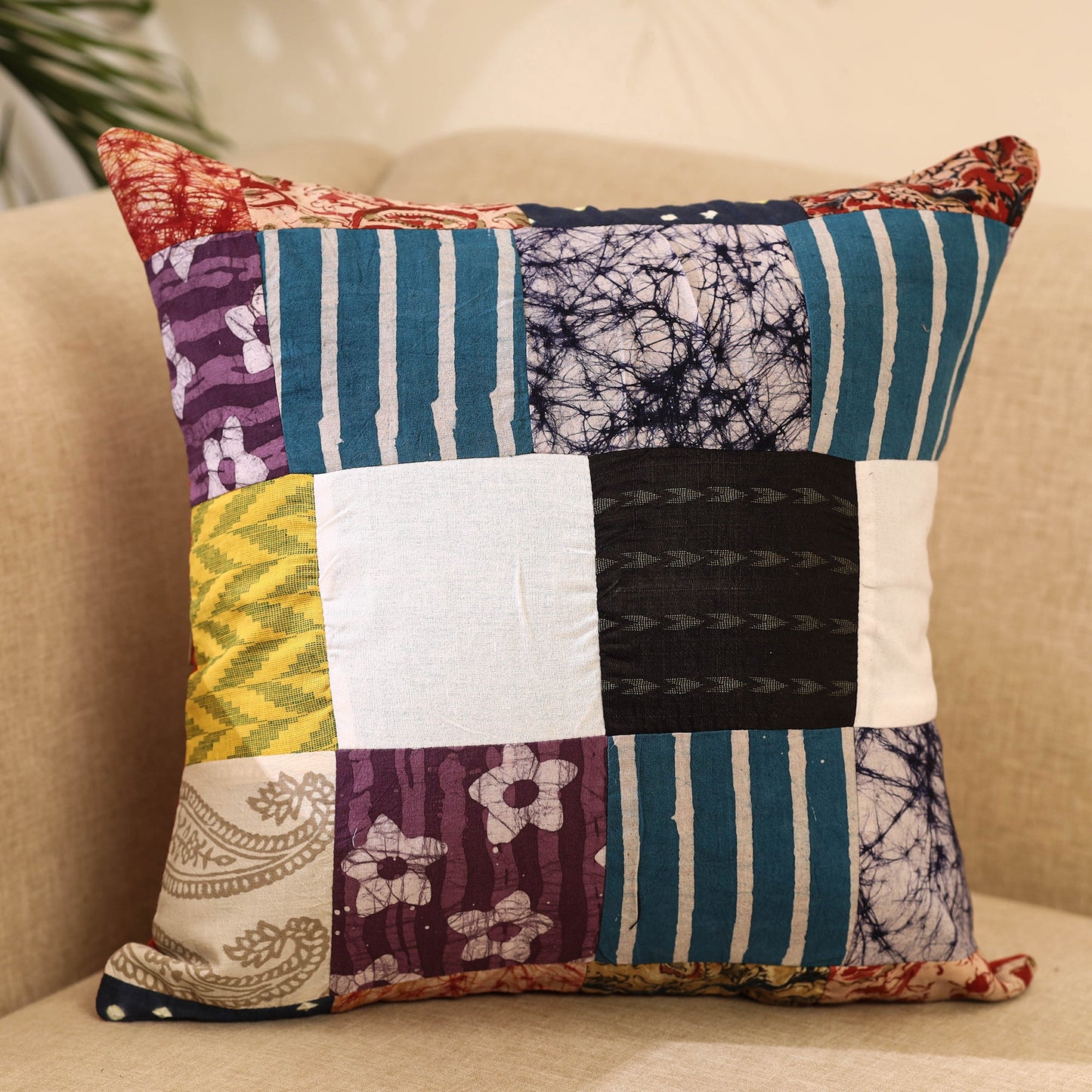 Buy Multicolor Handcrafted Cotton Patchwork Cushion Cover