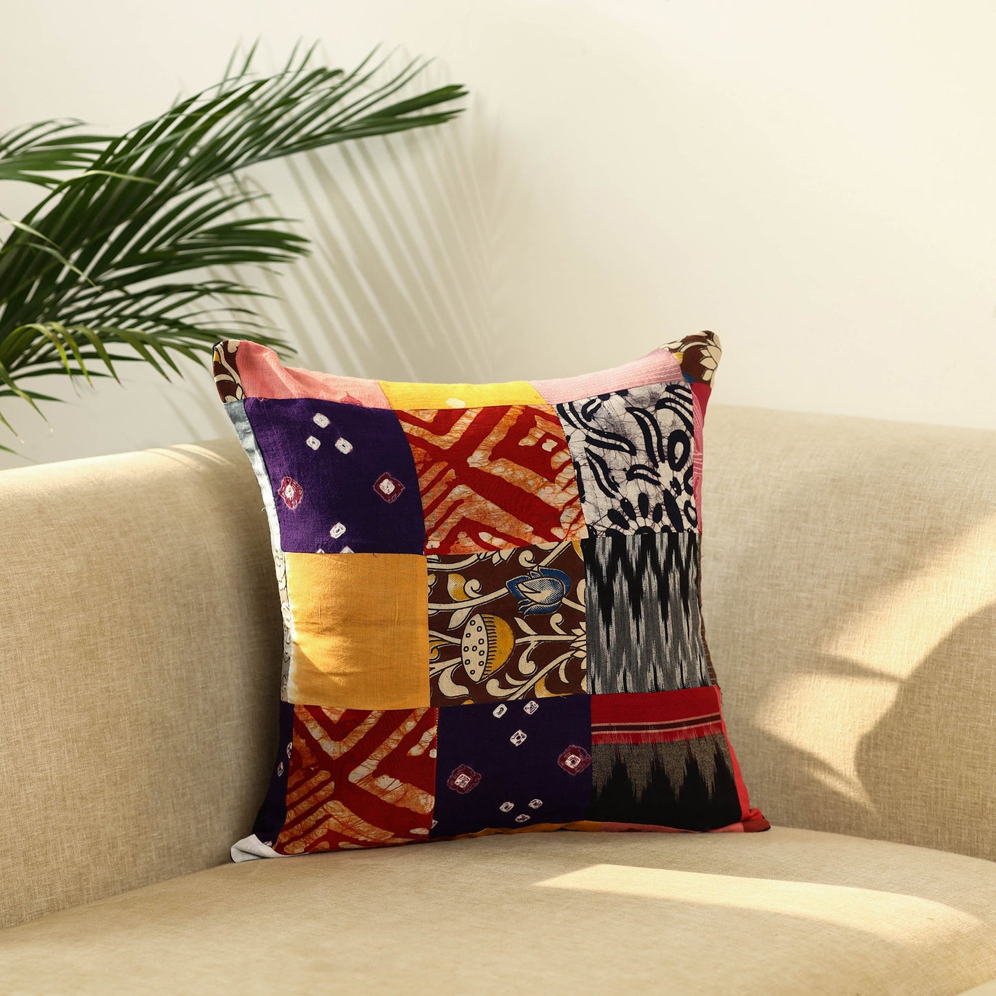 Multicolor Handcrafted Cotton Patchwork Cushion Cover