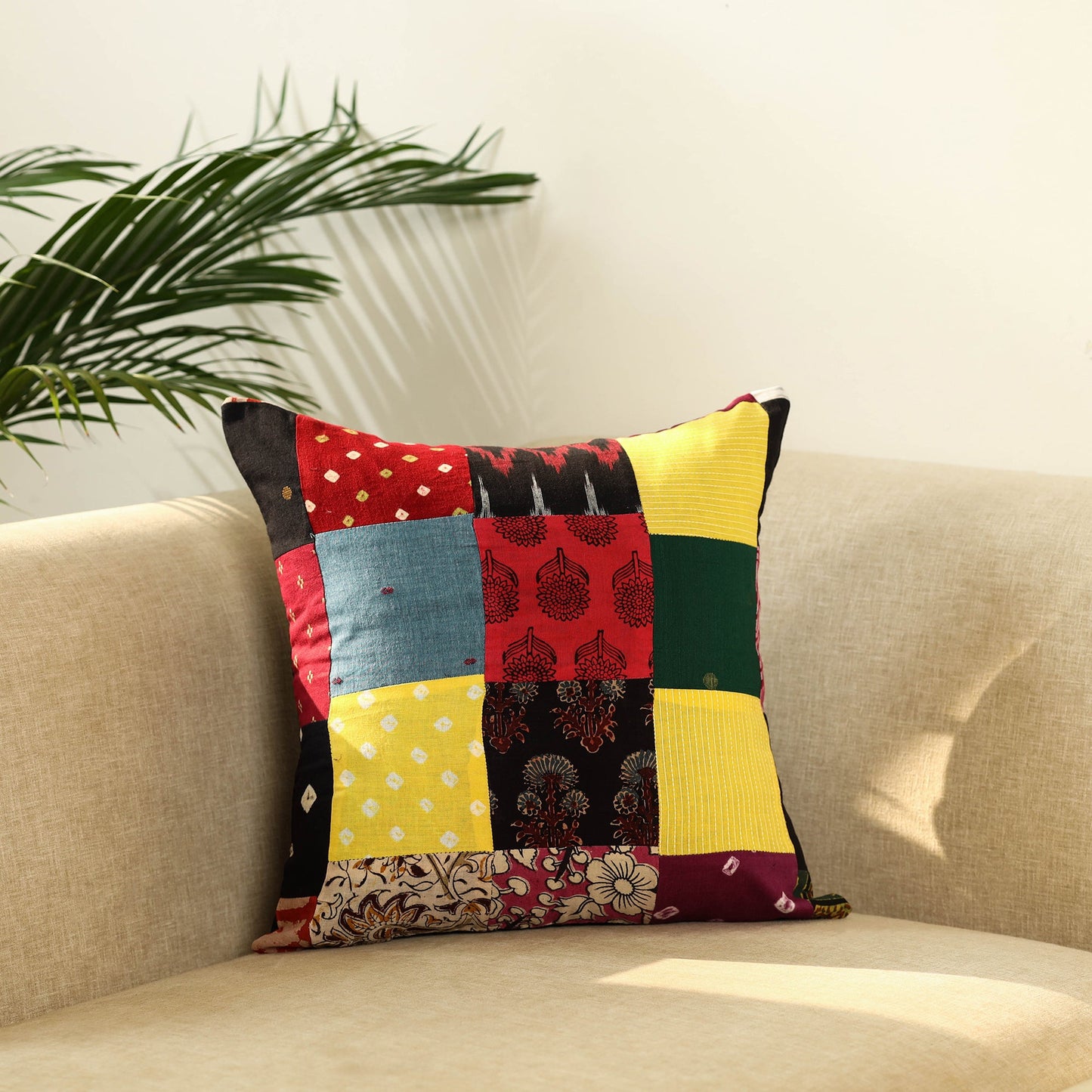 Multicolor Handcrafted Cotton Patchwork Cushion Cover