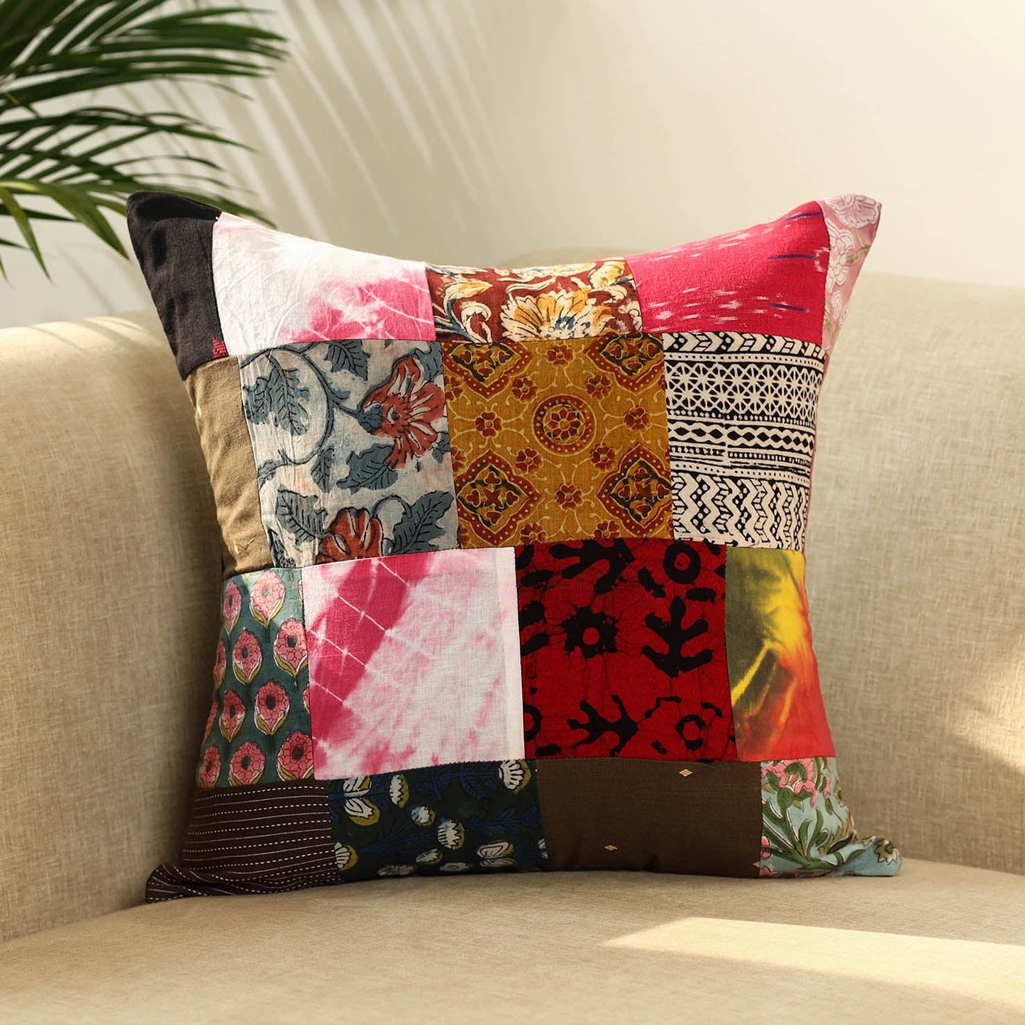 Multicolor Handcrafted Cotton Patchwork Cushion Cover