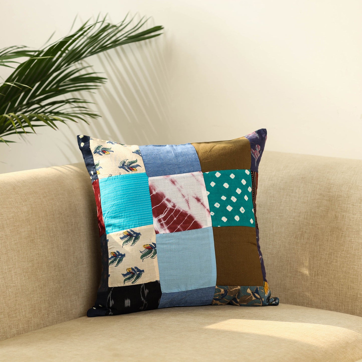 Multicolor Handcrafted Cotton Patchwork Cushion Cover