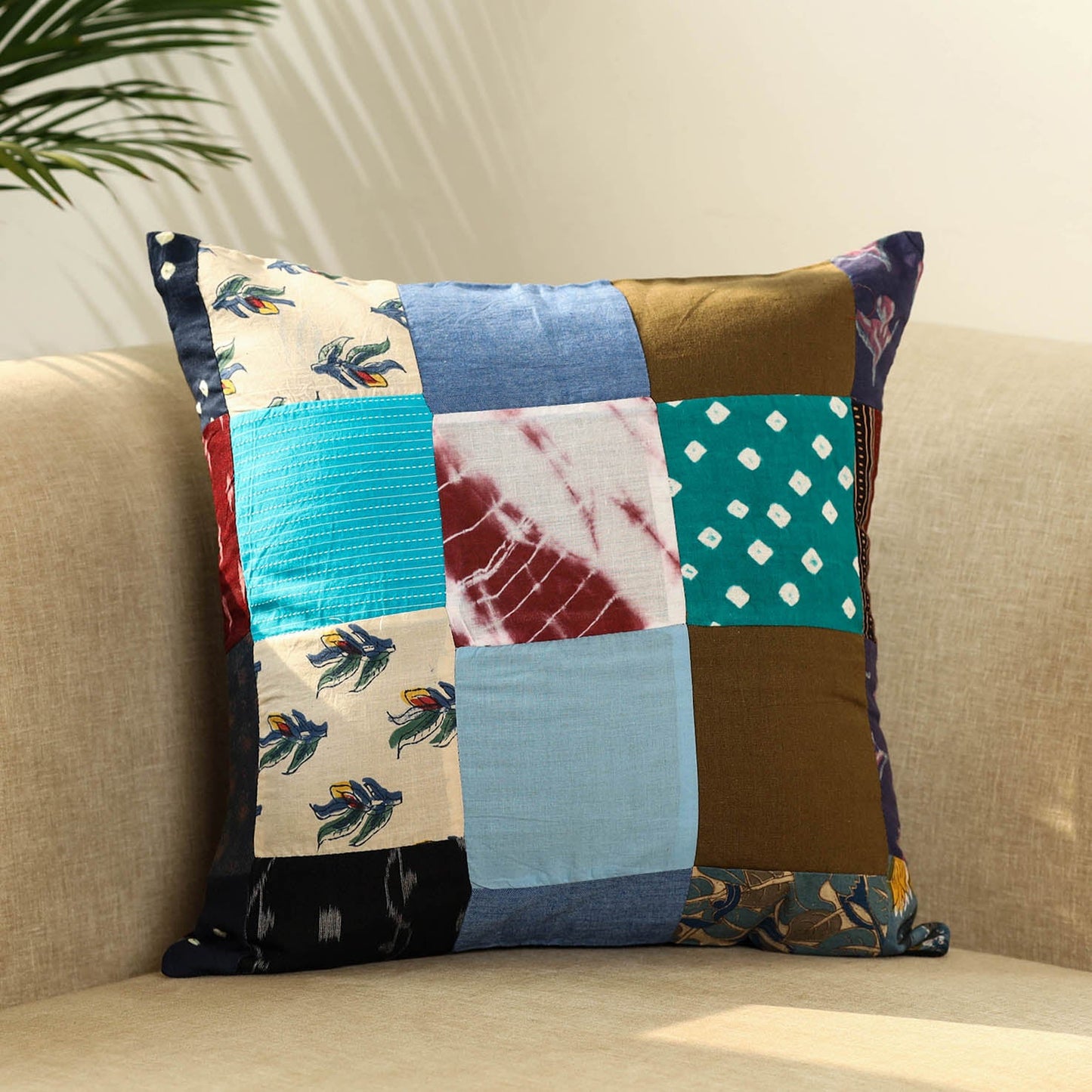 Multicolor Handcrafted Cotton Patchwork Cushion Cover