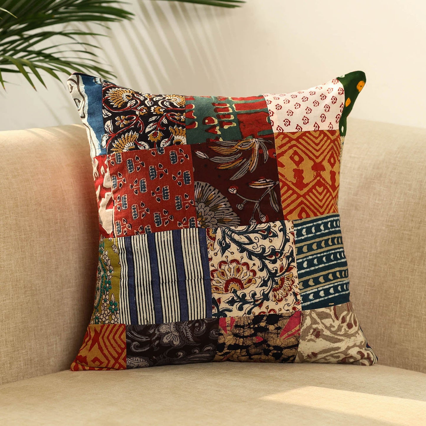Multicolor Handcrafted Cotton Patchwork Cushion Cover