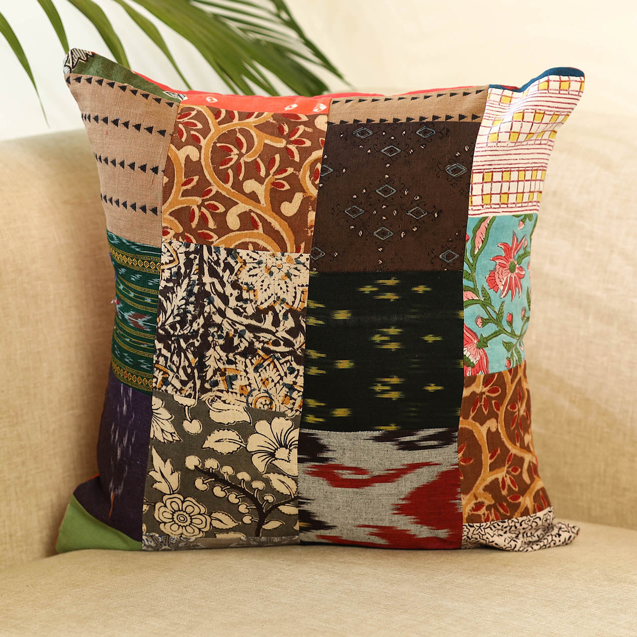 Multicolor Handcrafted Cotton Patchwork Cushion Cover