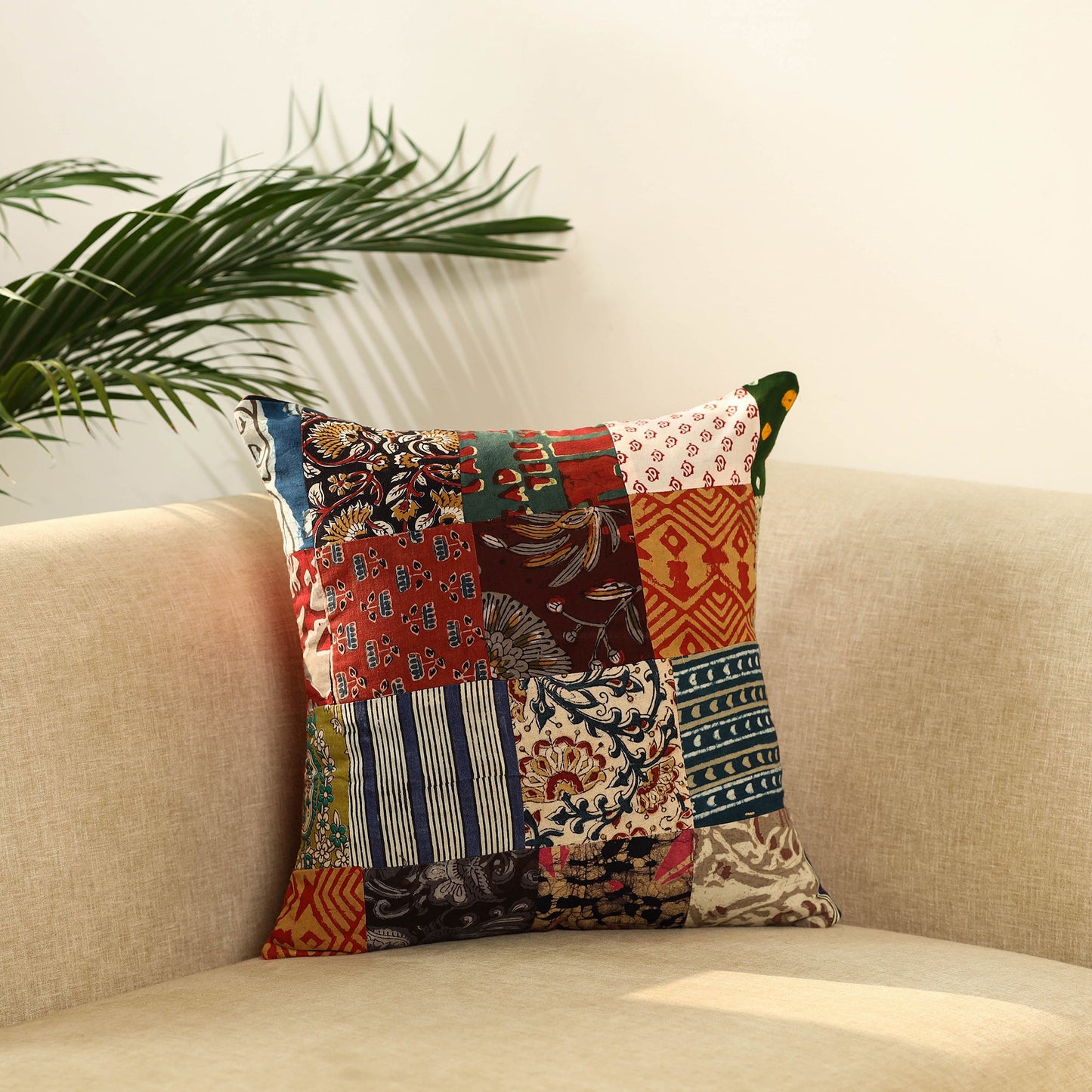 Multicolor Handcrafted Cotton Patchwork Cushion Cover