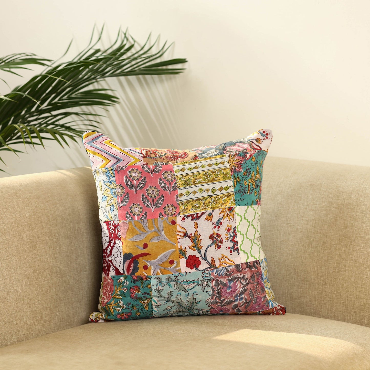Multicolor Handcrafted Cotton Patchwork Cushion Cover