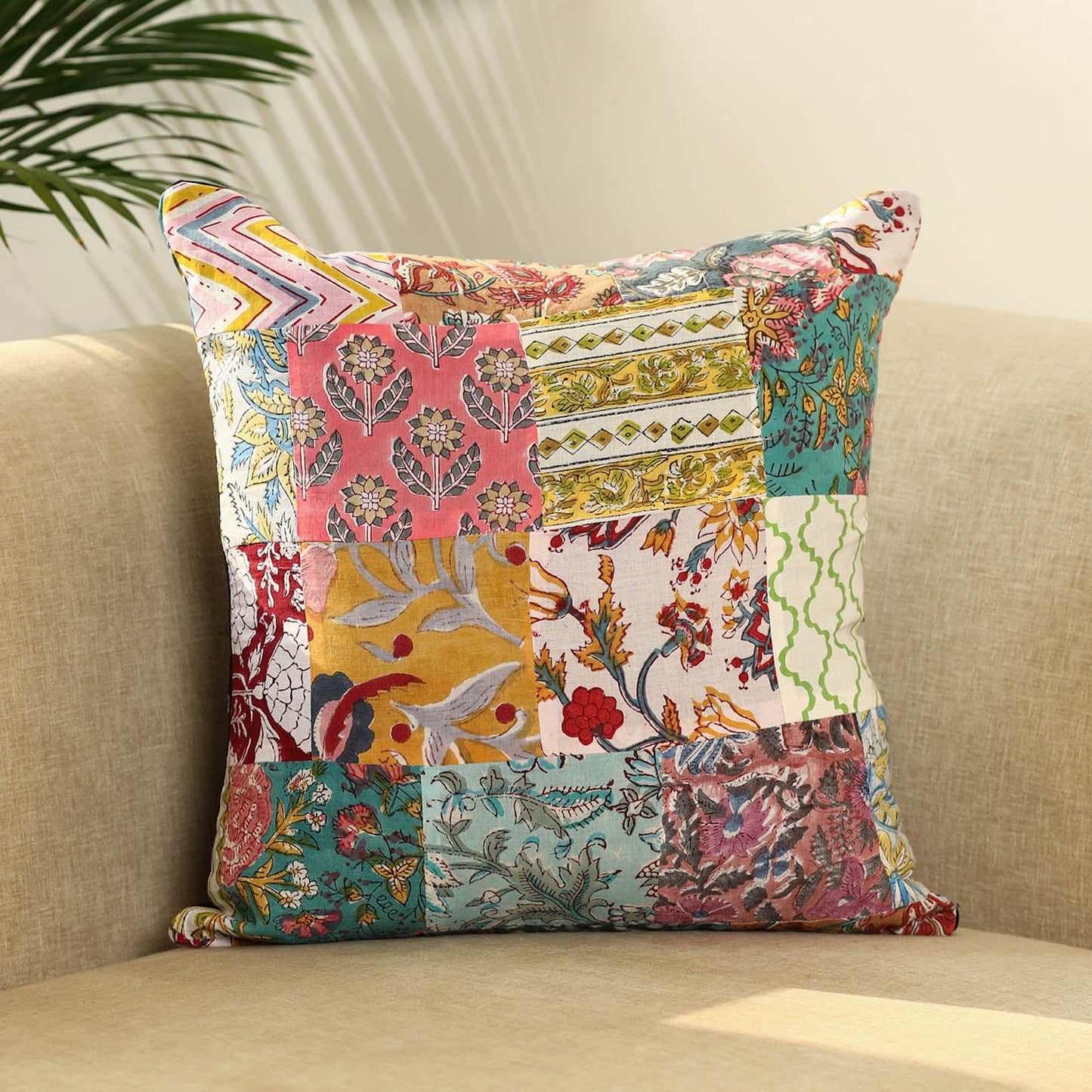Multicolor Handcrafted Cotton Patchwork Cushion Cover