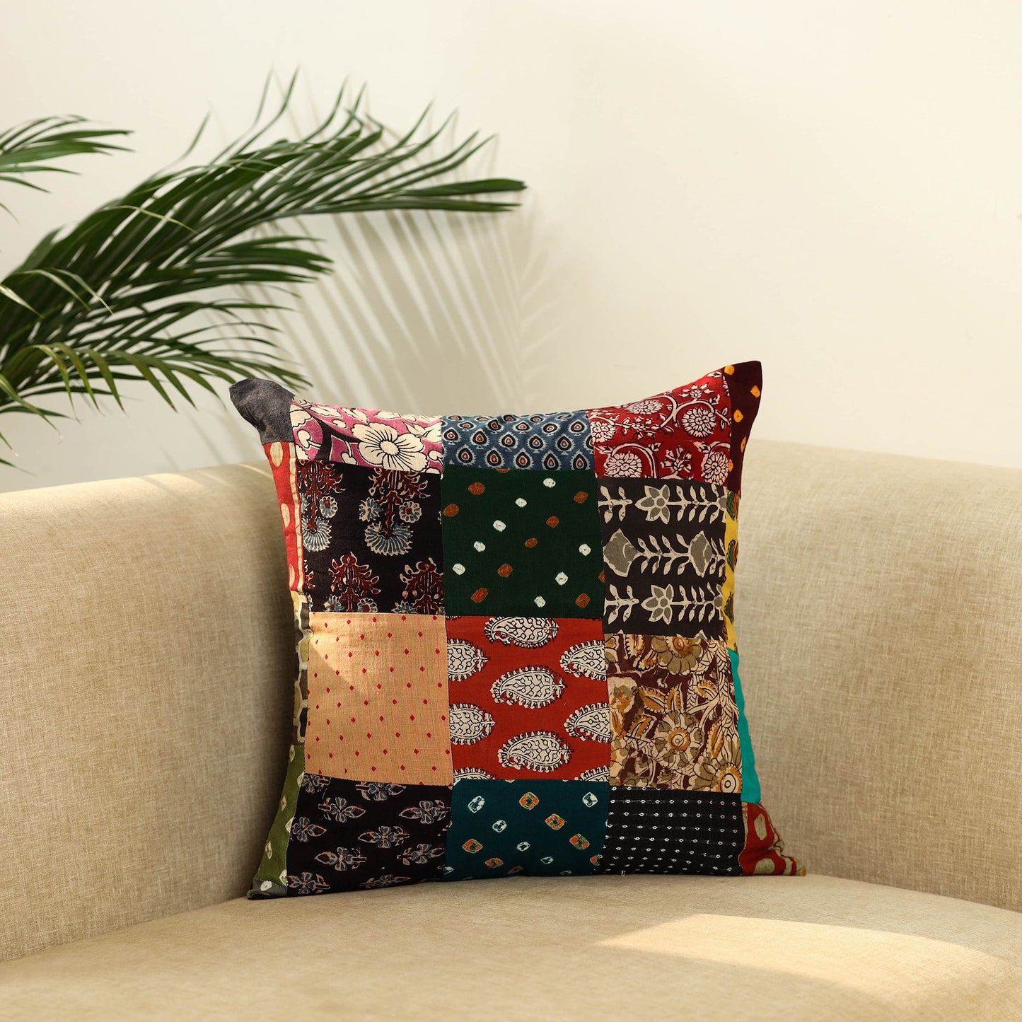 Multicolor Handcrafted Cotton Patchwork Cushion Cover