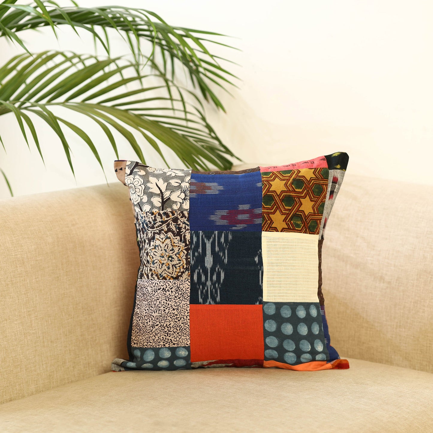 Multicolor Handcrafted Cotton Patchwork Cushion Cover