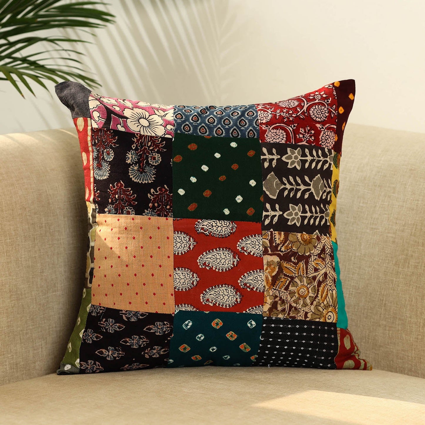 Multicolor Handcrafted Cotton Patchwork Cushion Cover