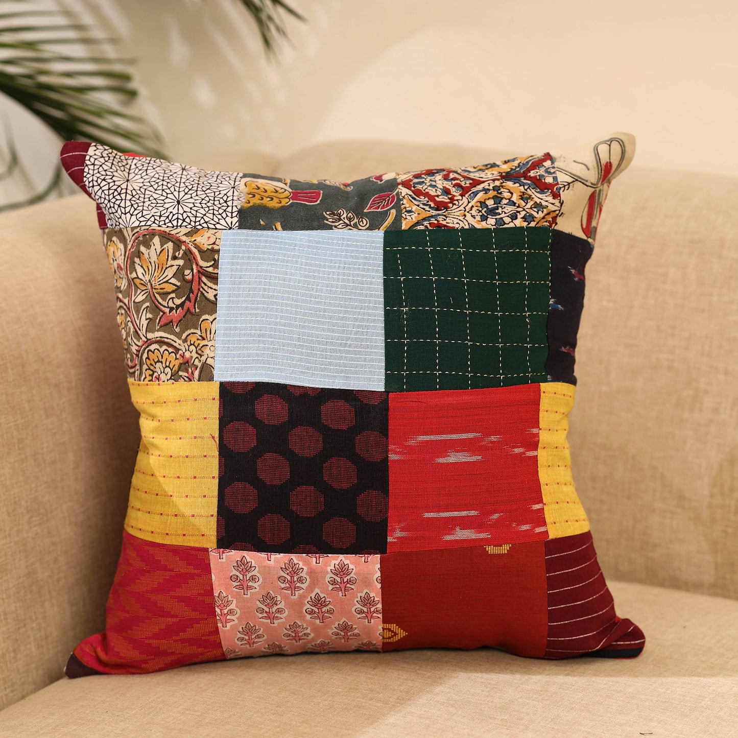 Buy Multicolor Handcrafted Cotton Patchwork Cushion Cover