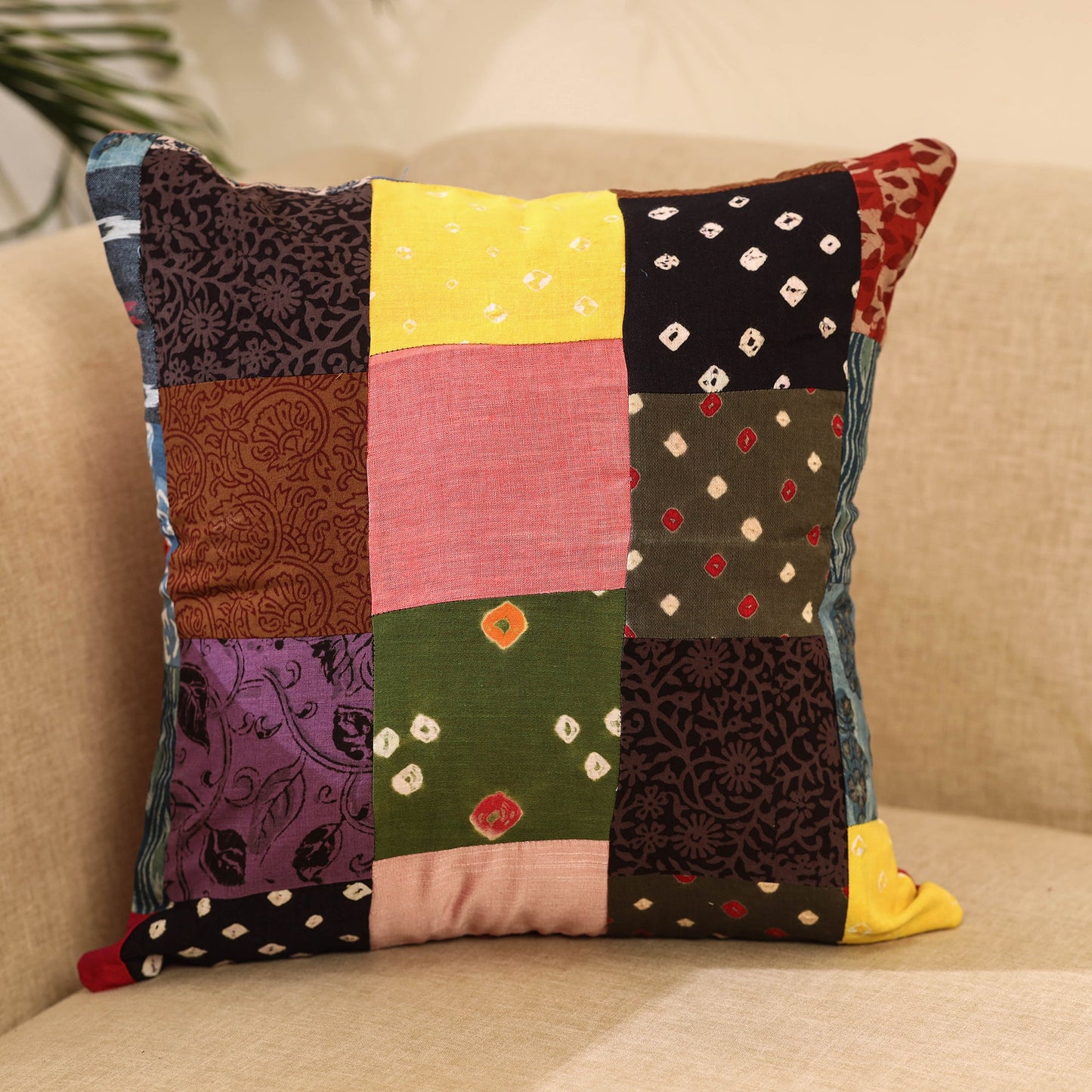 Multicolor Handcrafted Cotton Patchwork Cushion Cover