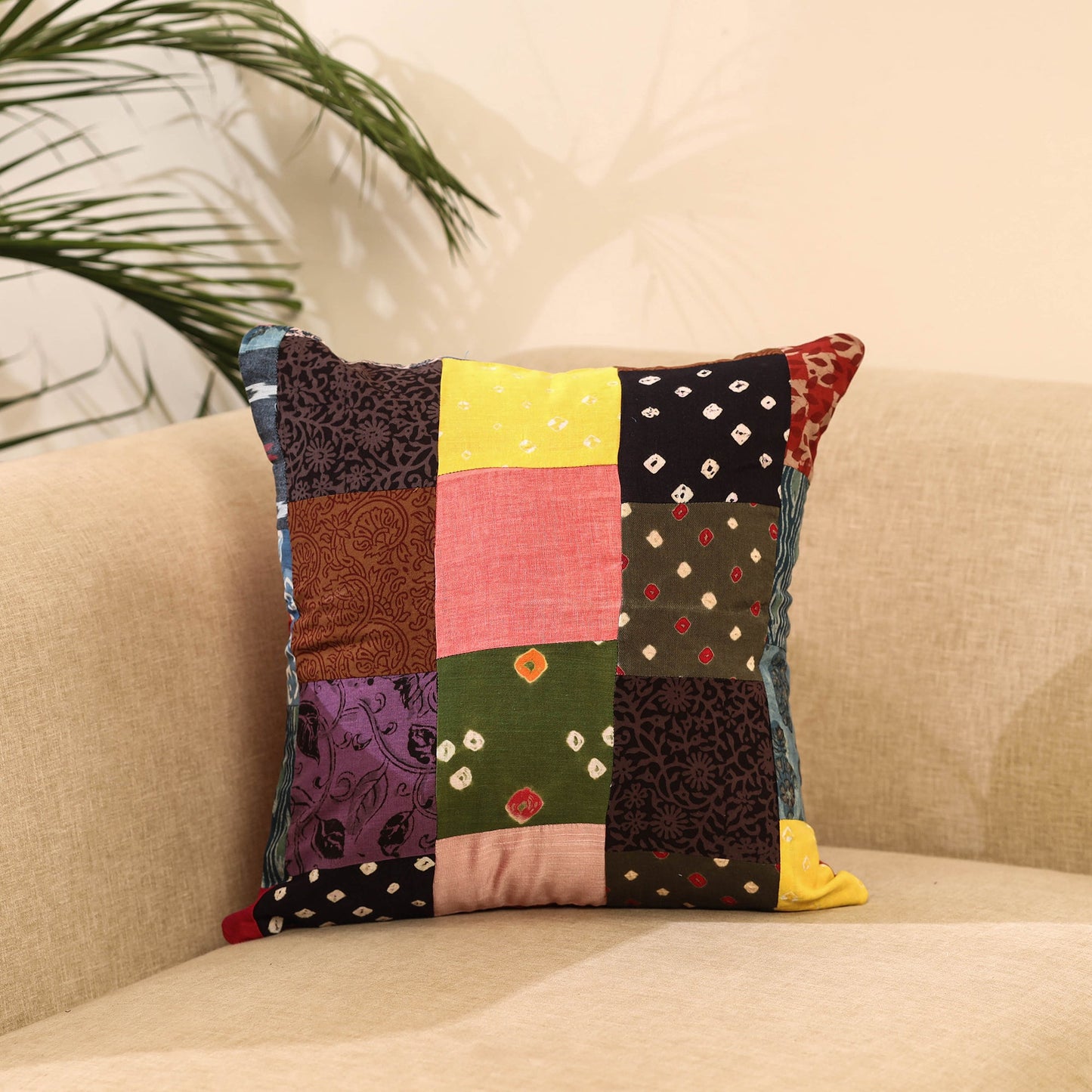 Multicolor Handcrafted Cotton Patchwork Cushion Cover