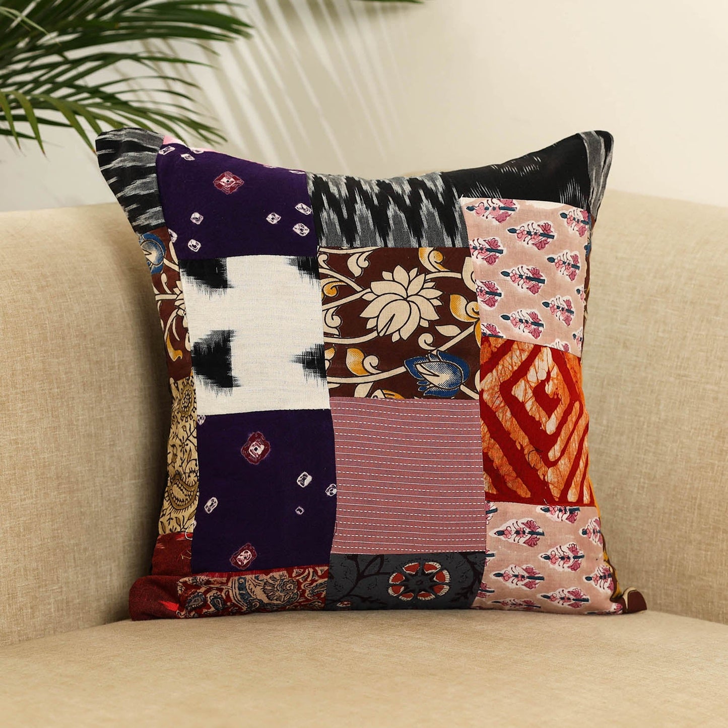 Multicolor Handcrafted Cotton Patchwork Cushion Cover