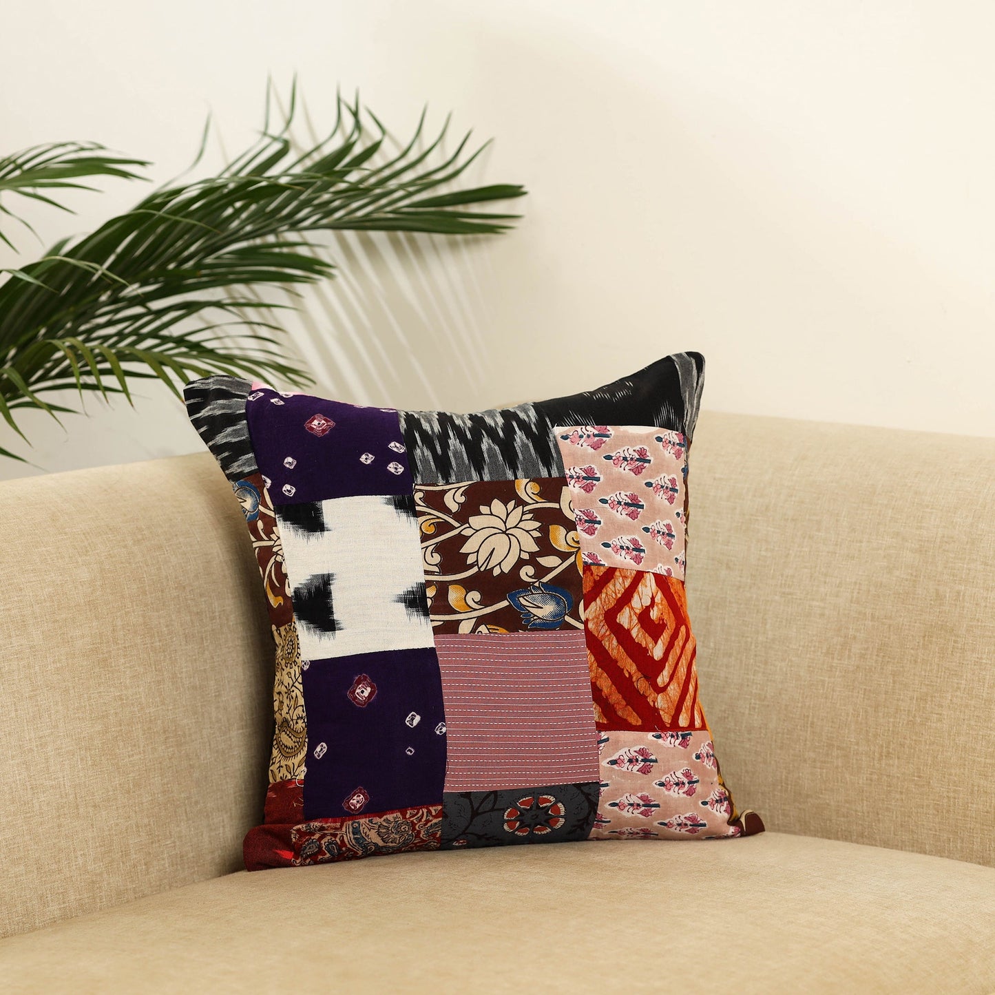 Multicolor Handcrafted Cotton Patchwork Cushion Cover