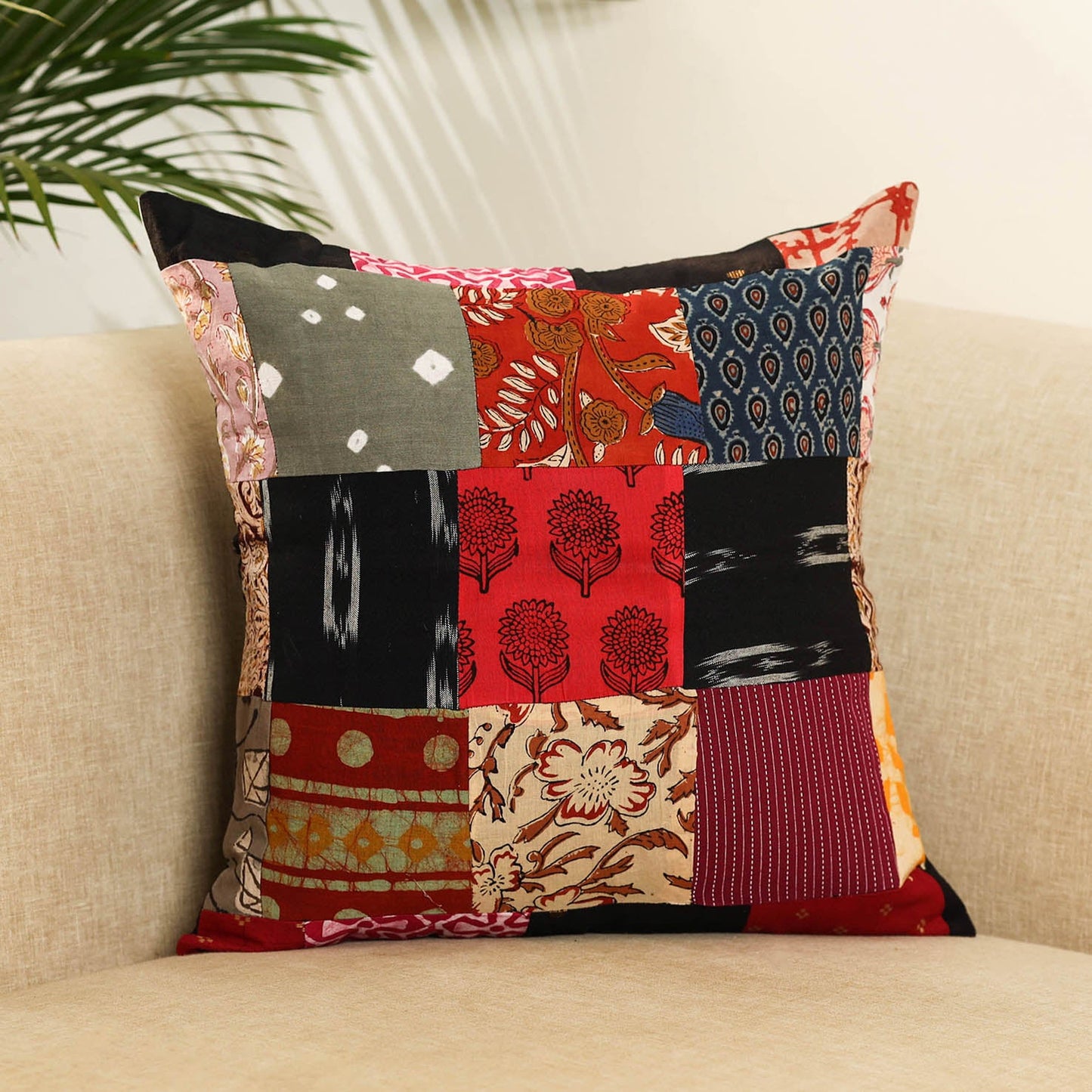 Multicolor Handcrafted Cotton Patchwork Cushion Cover