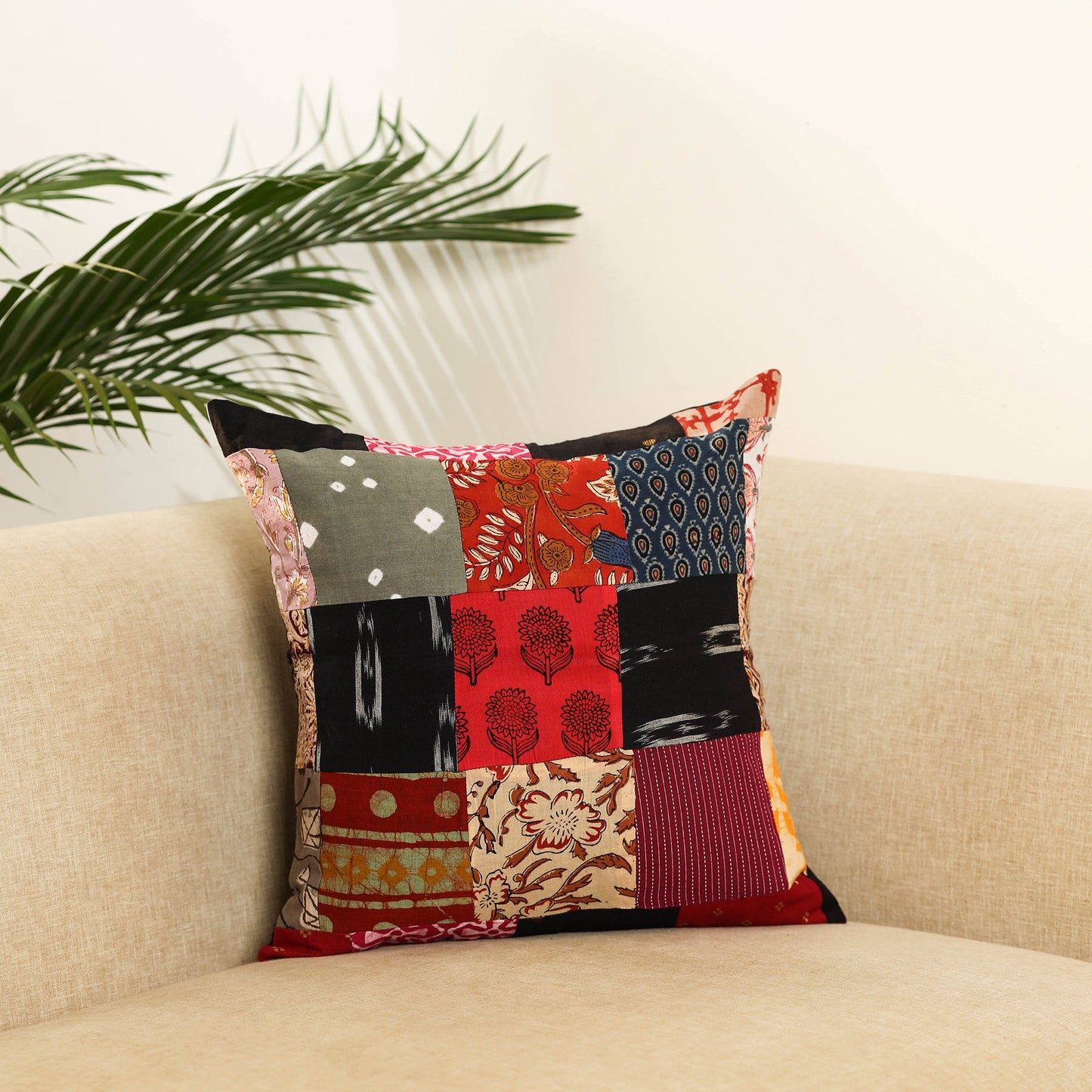 Multicolor Handcrafted Cotton Patchwork Cushion Cover