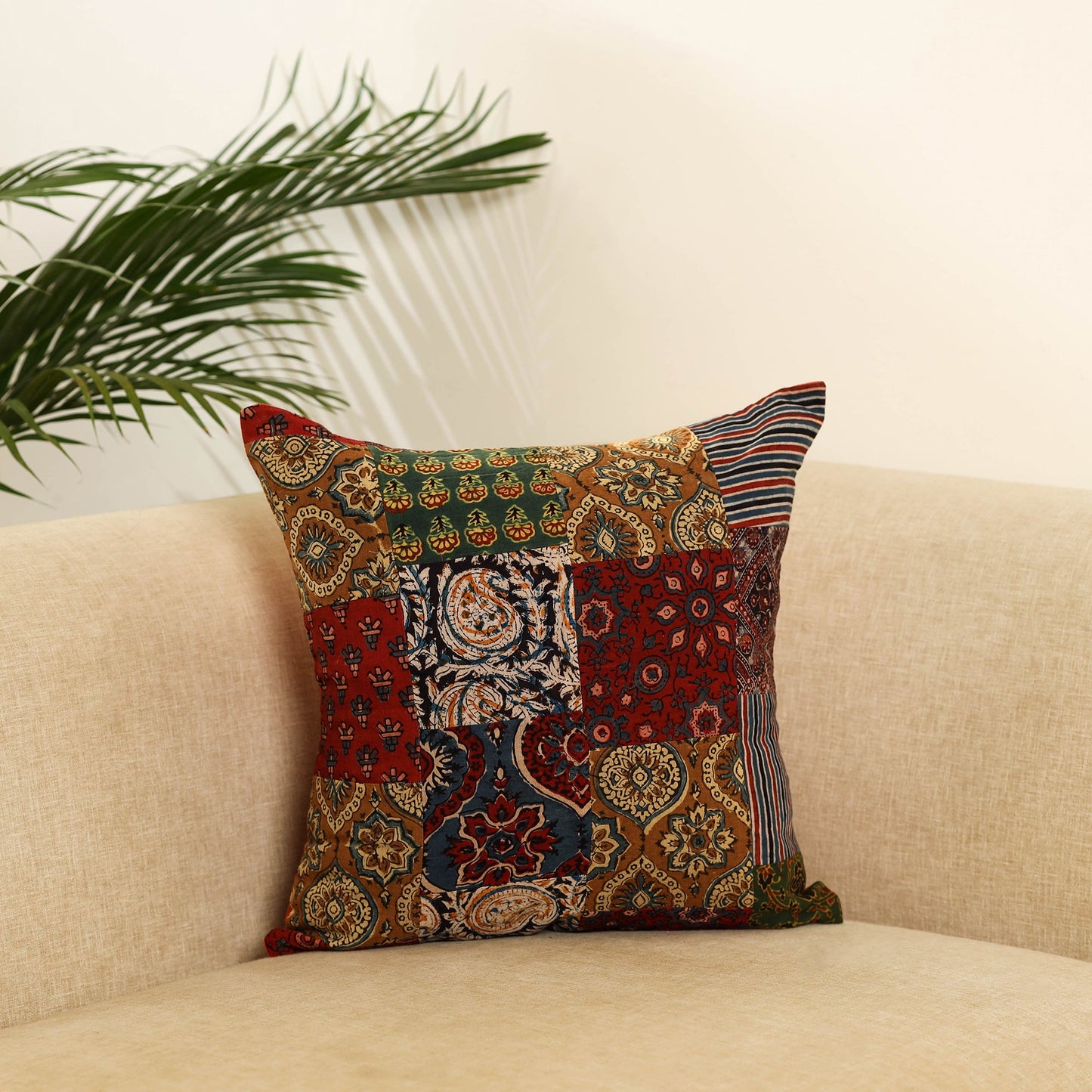 Multicolor Handcrafted Cotton Patchwork Cushion Cover