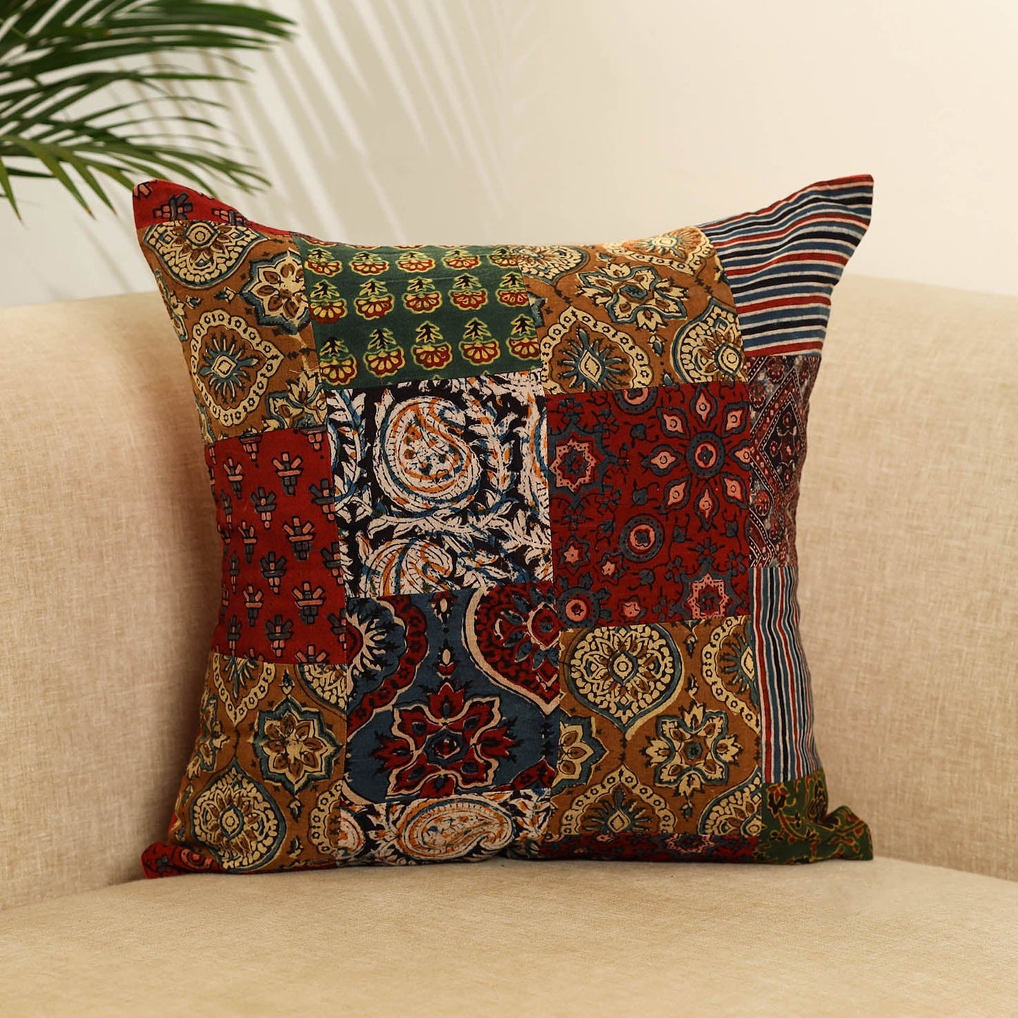 Multicolor Handcrafted Cotton Patchwork Cushion Cover