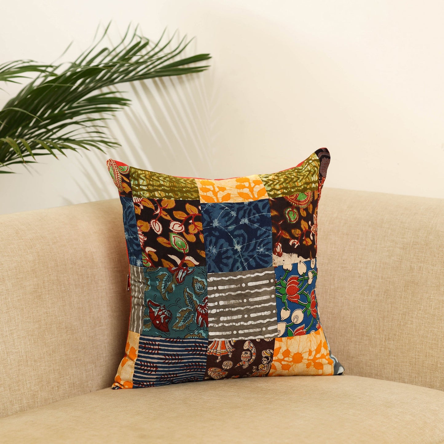 Multicolor Handcrafted Cotton Patchwork Cushion Cover