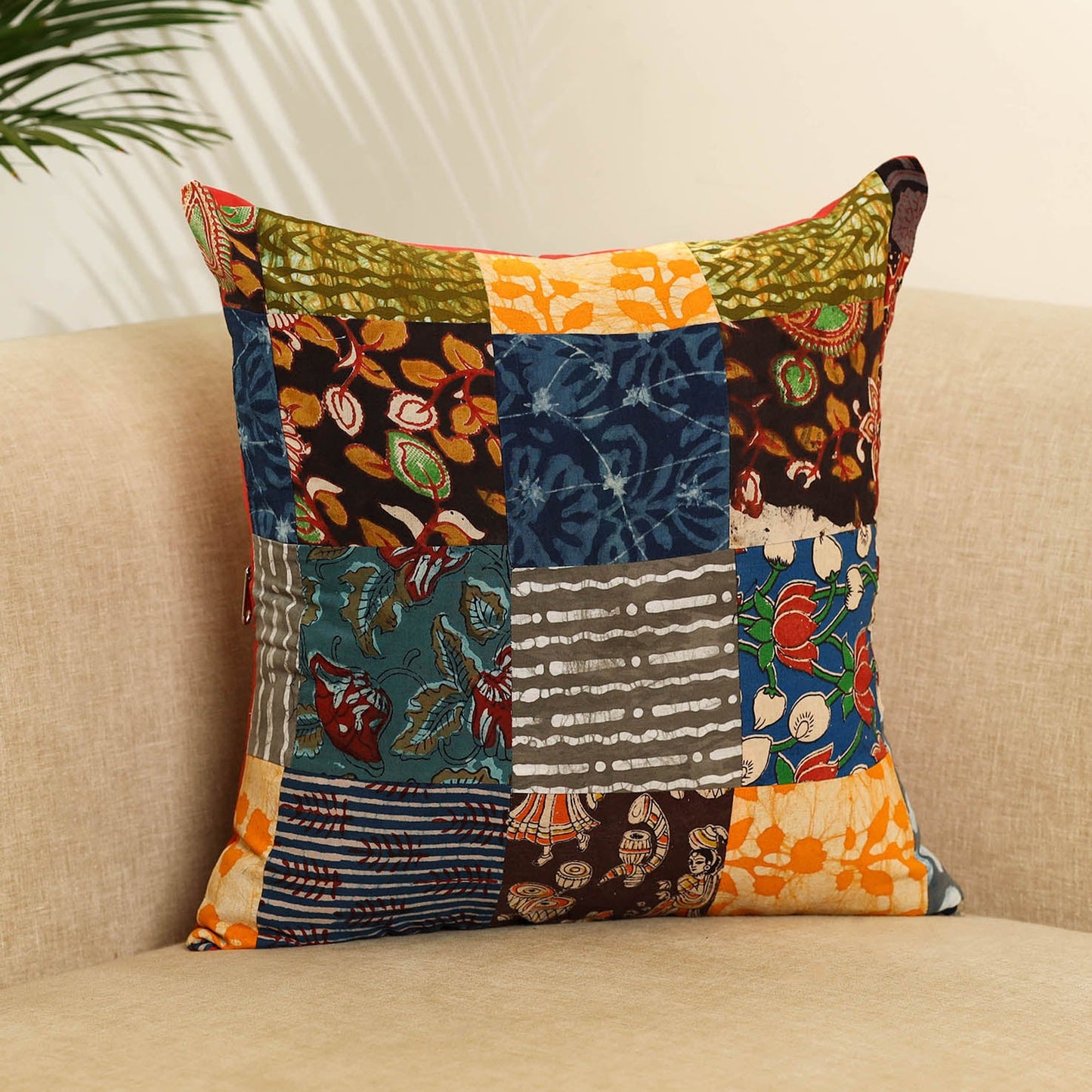 Multicolor Handcrafted Cotton Patchwork Cushion Cover