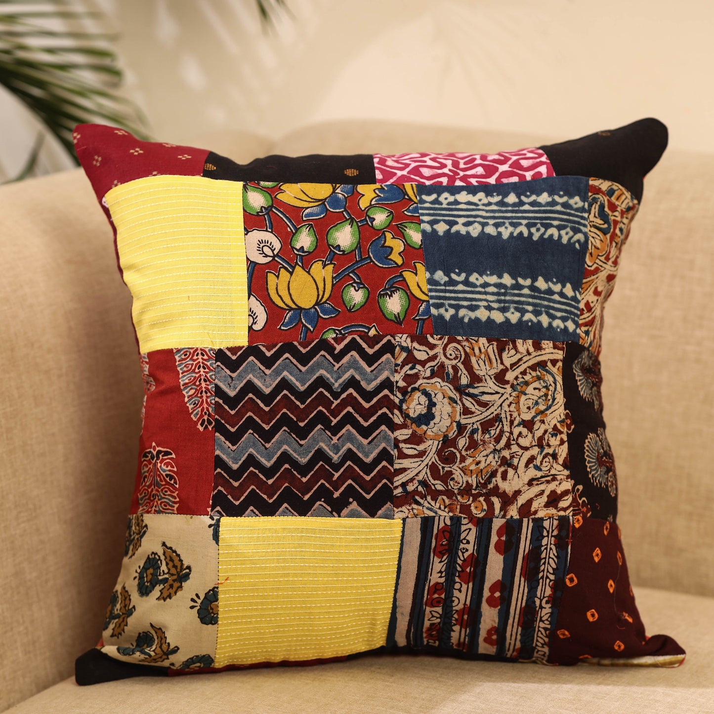 Buy Multicolor Handcrafted Cotton Patchwork Cushion Cover