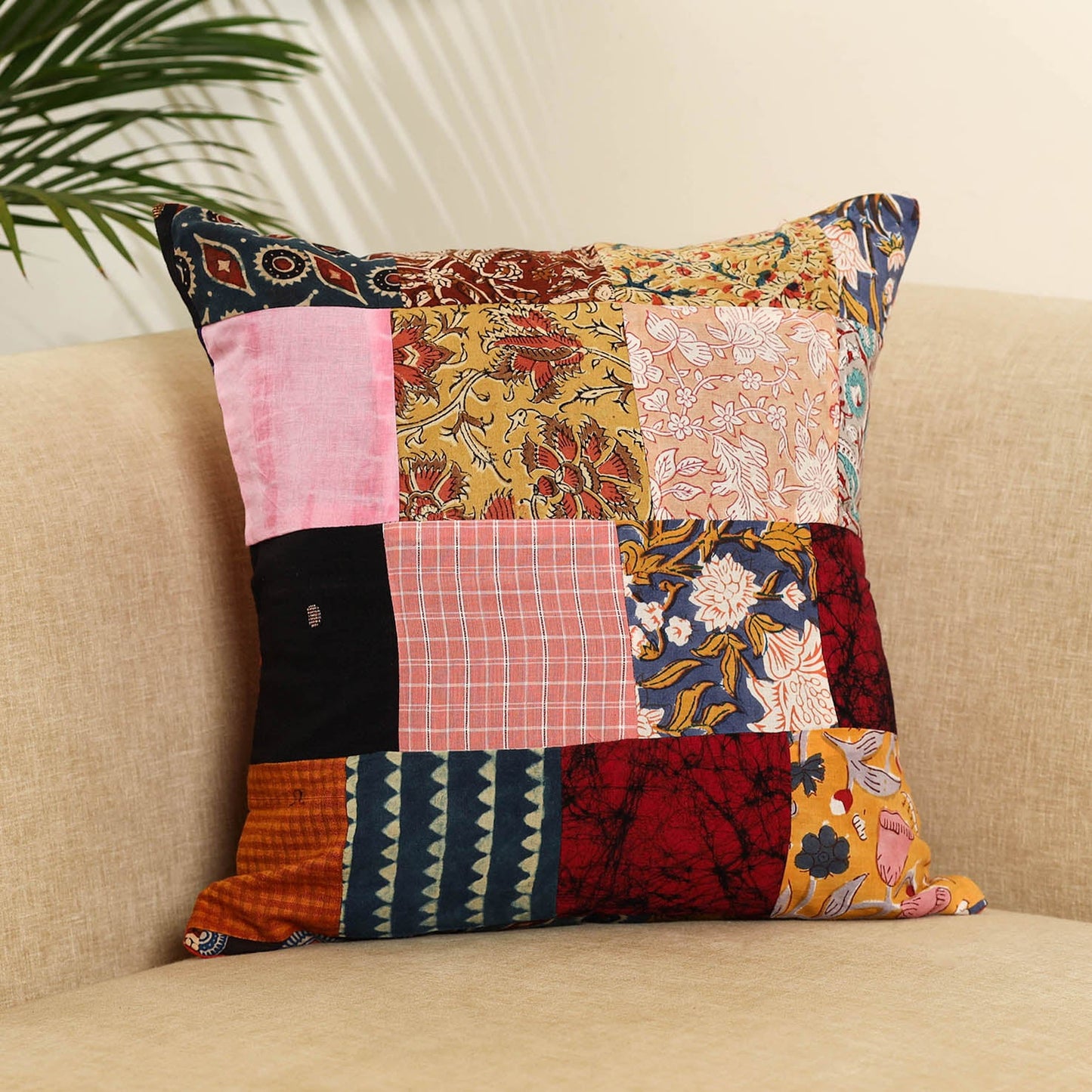 Multicolor Handcrafted Cotton Patchwork Cushion Cover