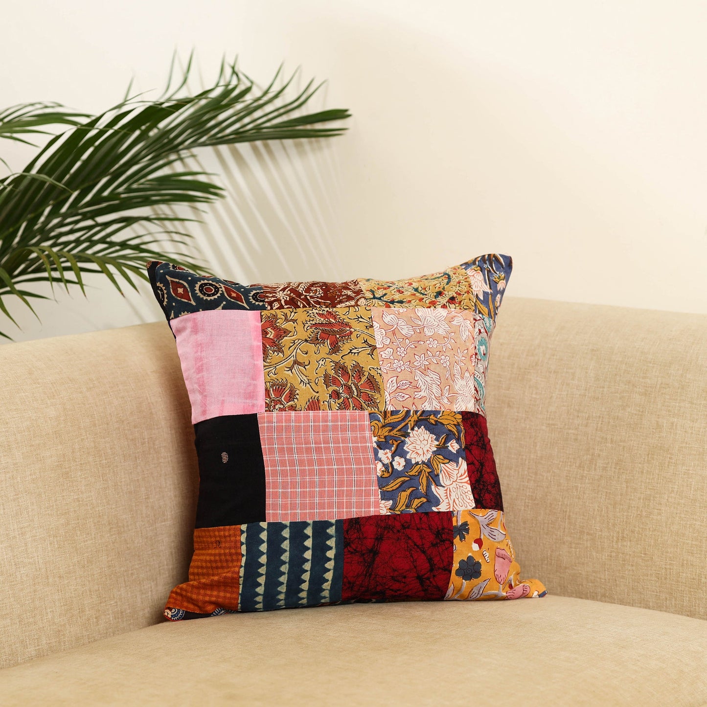 Multicolor Handcrafted Cotton Patchwork Cushion Cover