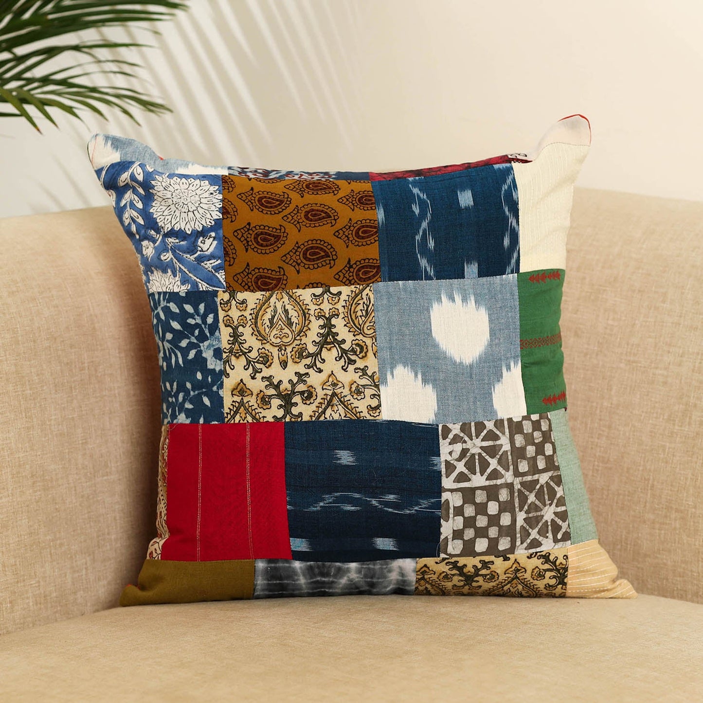 Multicolor Handcrafted Cotton Patchwork Cushion Cover