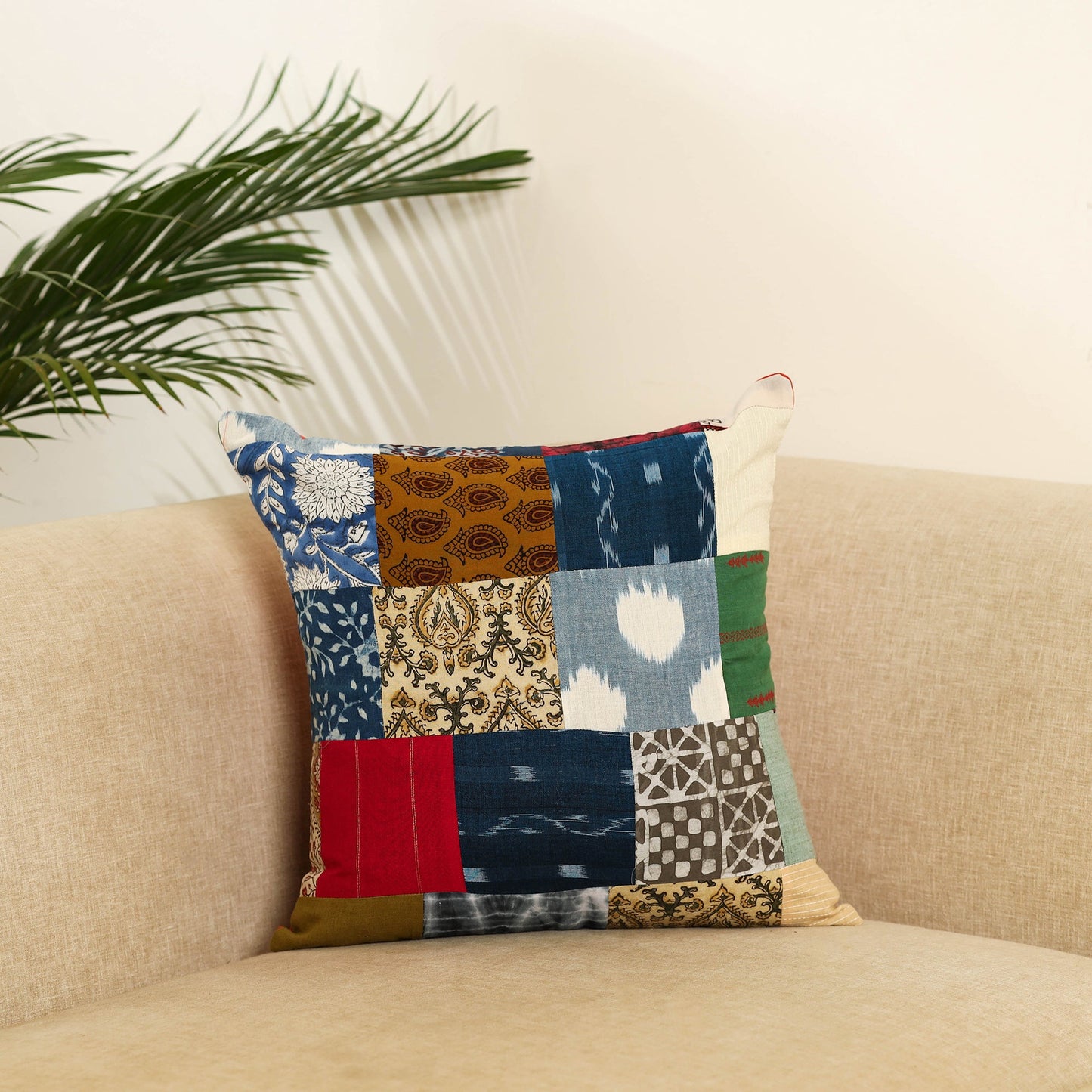 Multicolor Handcrafted Cotton Patchwork Cushion Cover