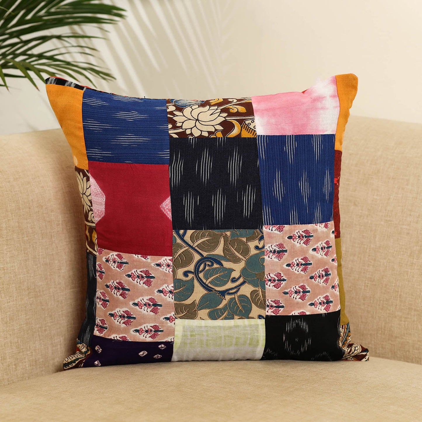 Multicolor Handcrafted Cotton Patchwork Cushion Cover