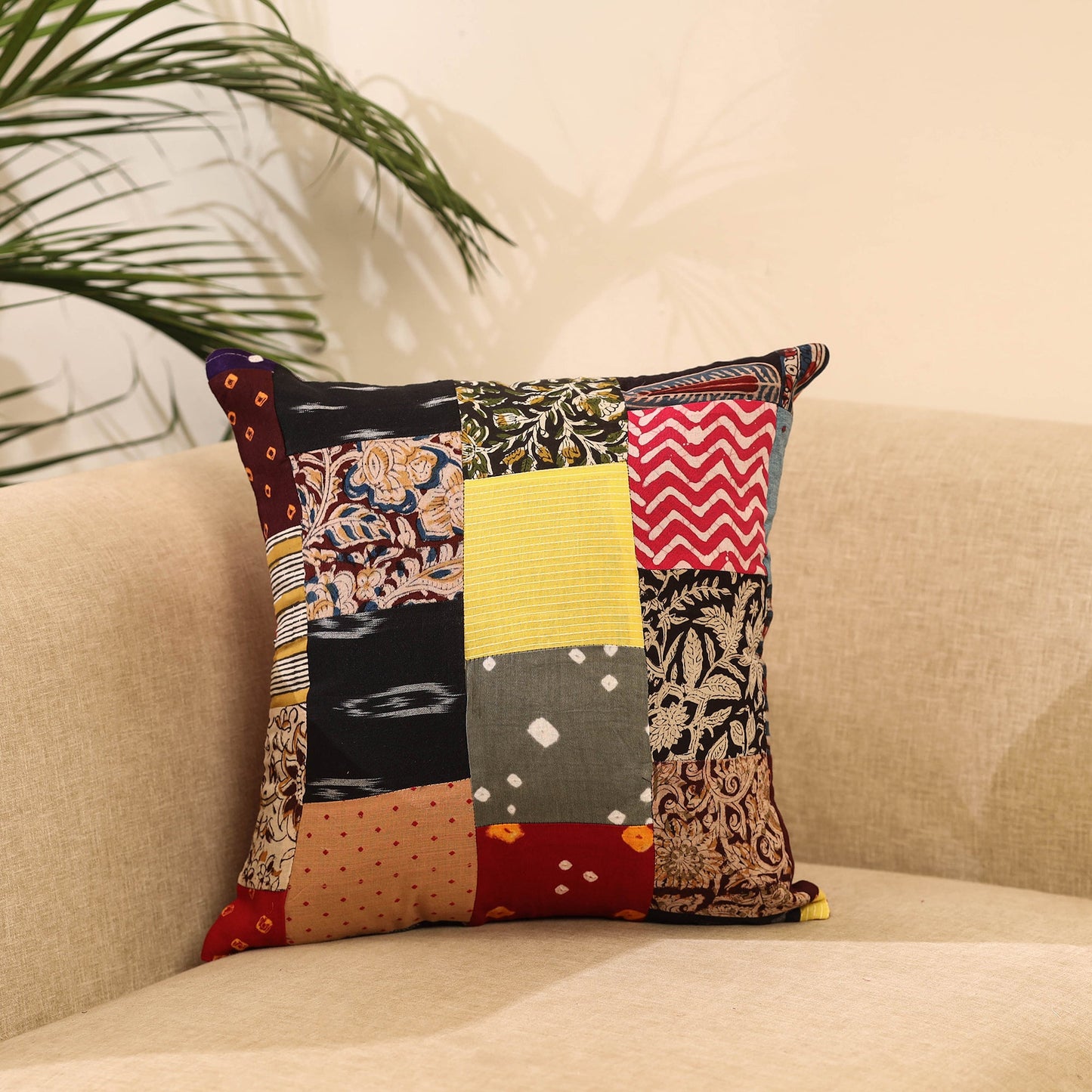 Buy Multicolor Handcrafted Cotton Patchwork Cushion Cover