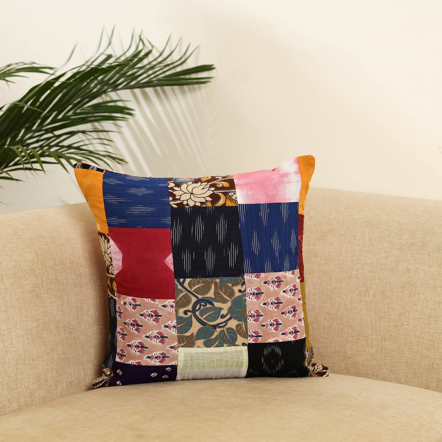Multicolor Handcrafted Cotton Patchwork Cushion Cover