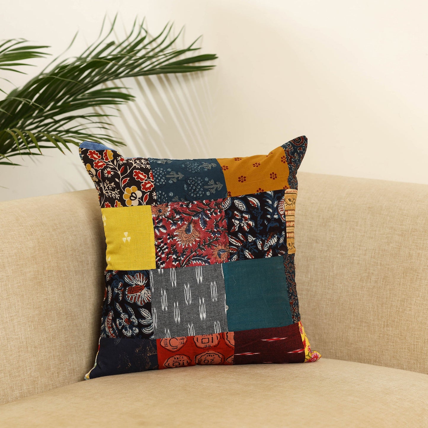 Multicolor Handcrafted Cotton Patchwork Cushion Cover