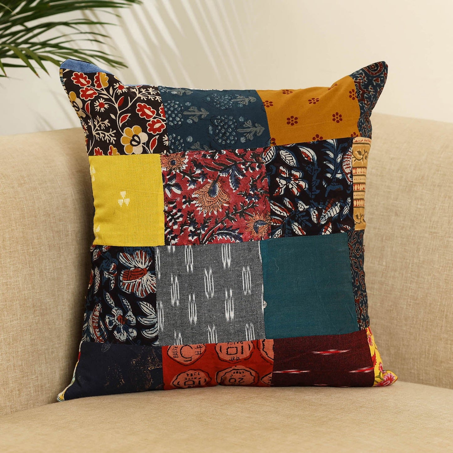 Multicolor Handcrafted Cotton Patchwork Cushion Cover