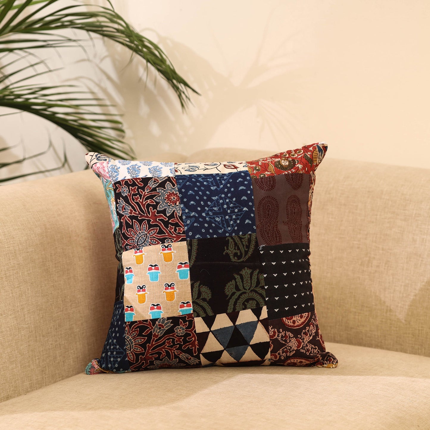 Buy Multicolor Handcrafted Cotton Patchwork Cushion Cover
