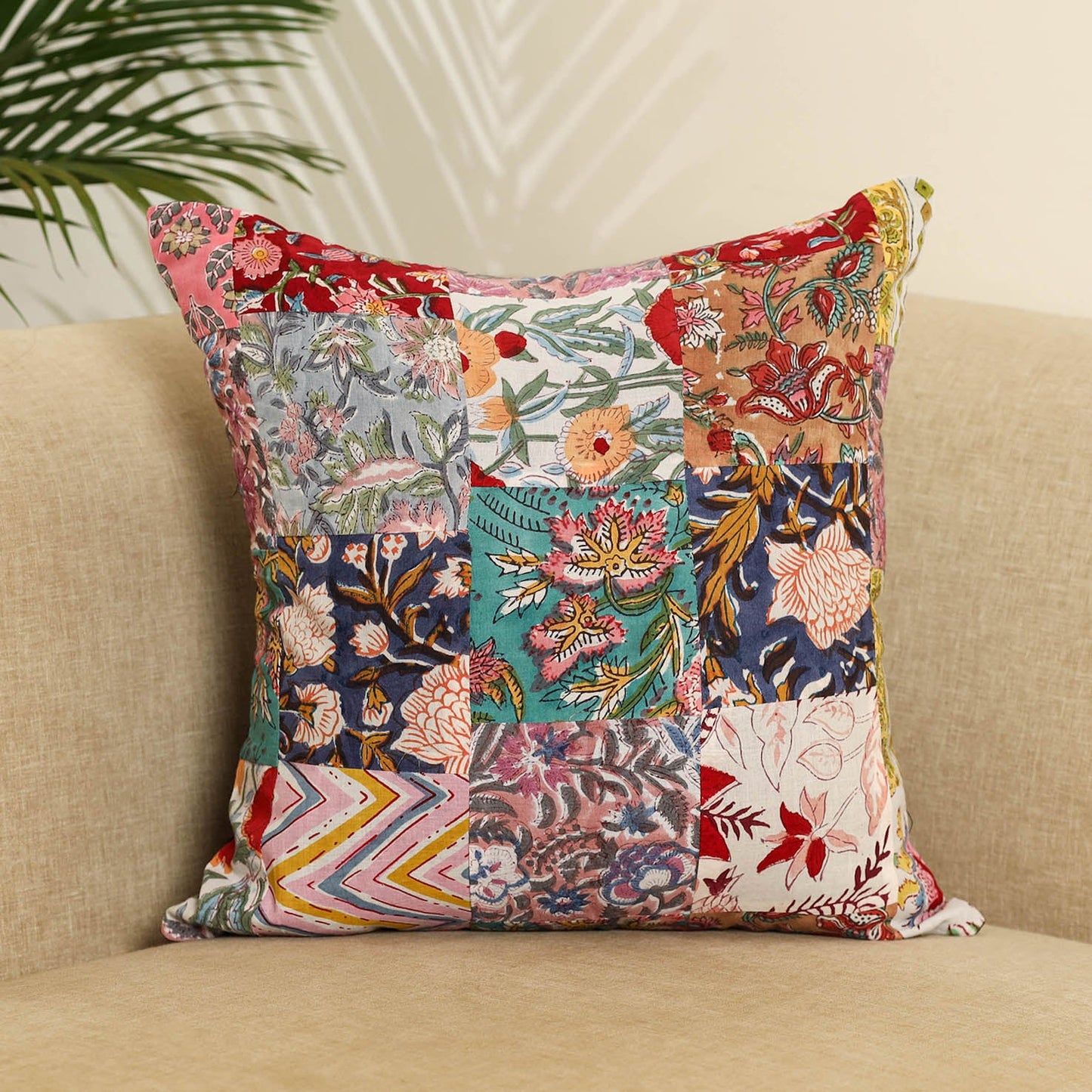 Multicolor Handcrafted Cotton Patchwork Cushion Cover