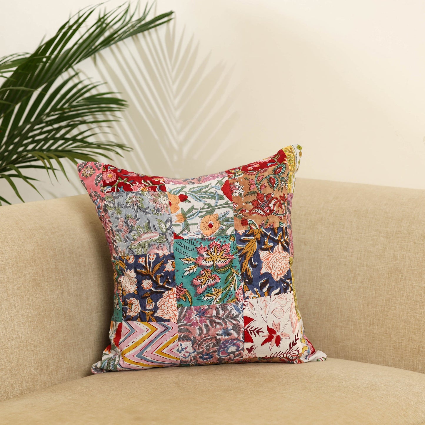 Multicolor Handcrafted Cotton Patchwork Cushion Cover