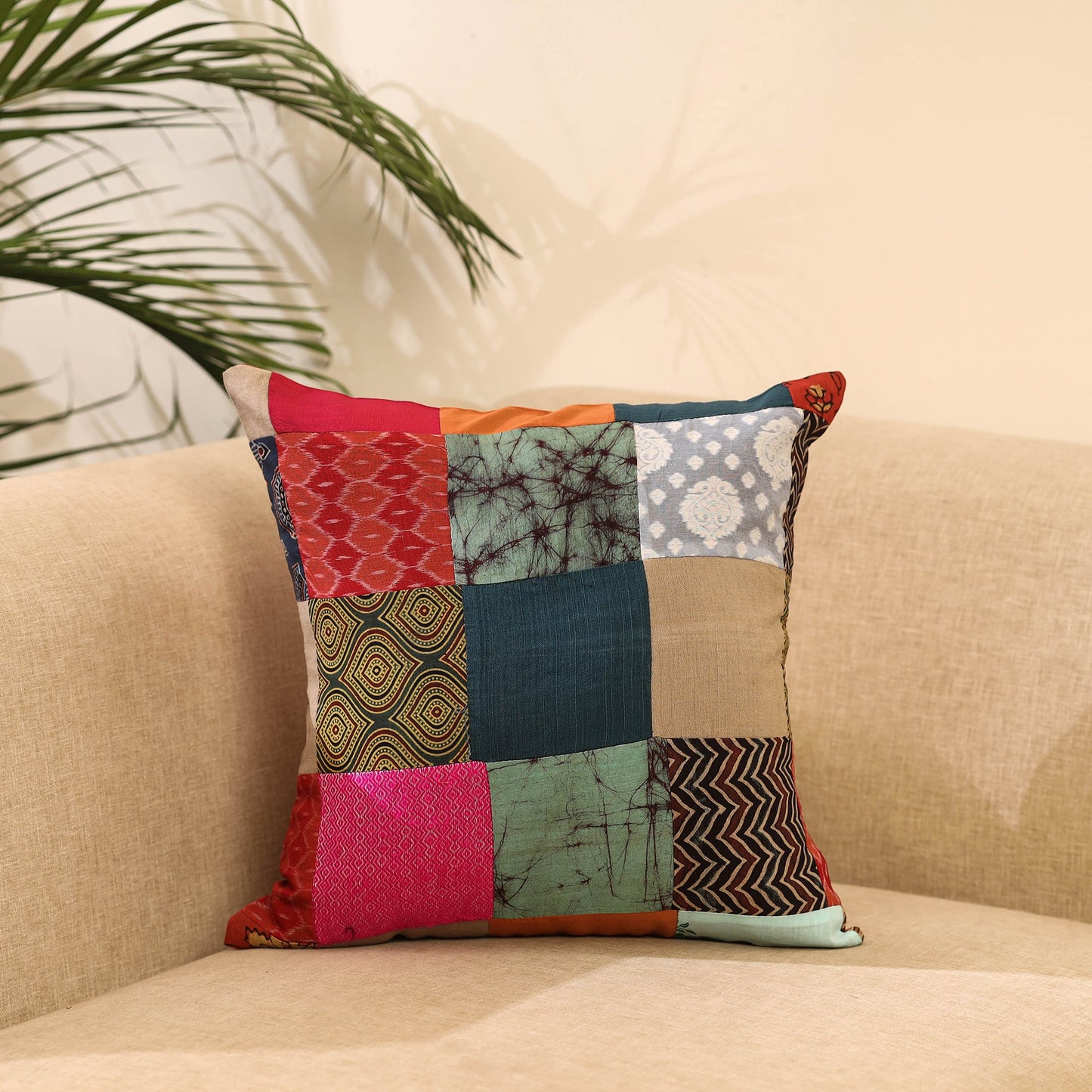 Buy Multicolor Handcrafted Cotton Patchwork Cushion Cover