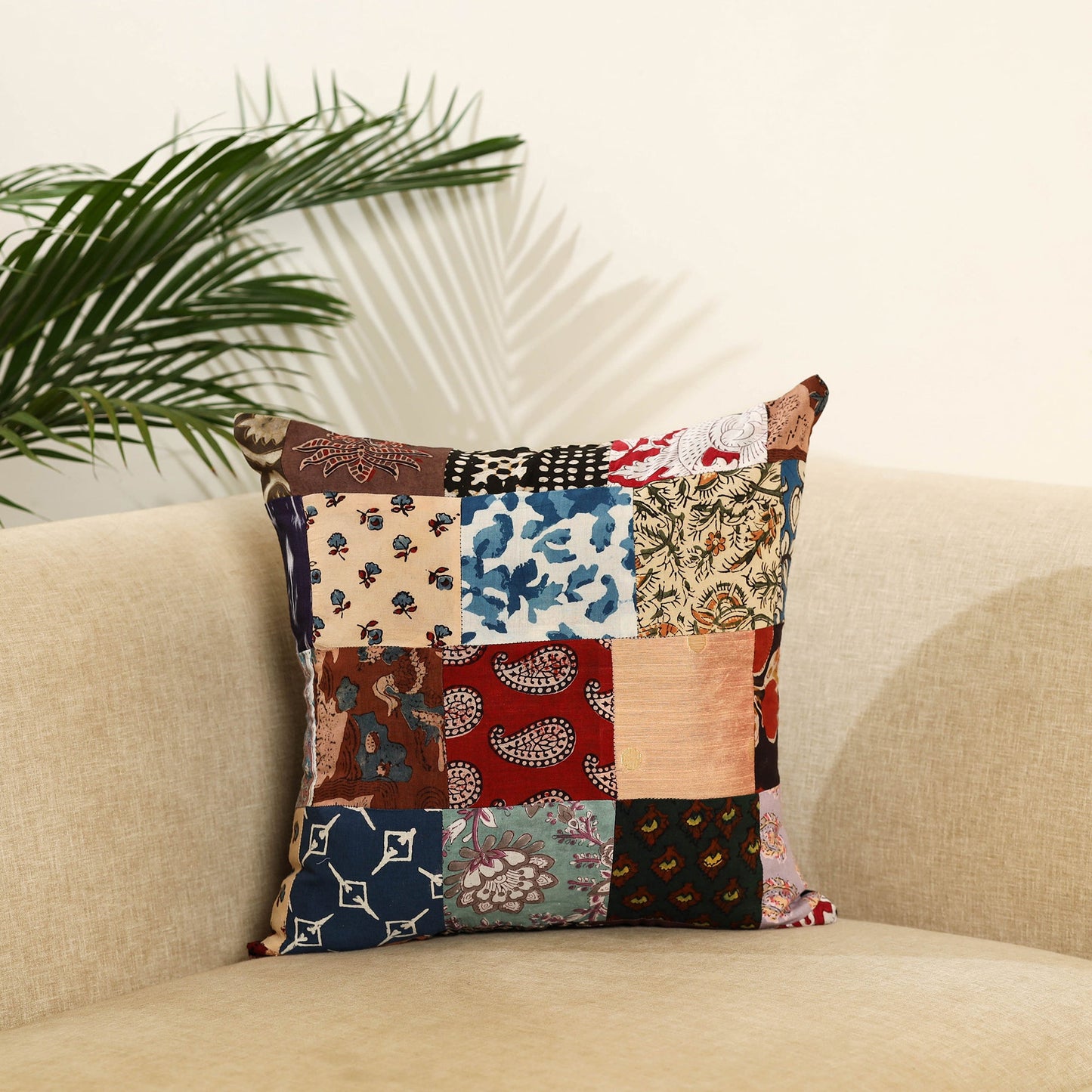 Multicolor Handcrafted Cotton Patchwork Cushion Cover