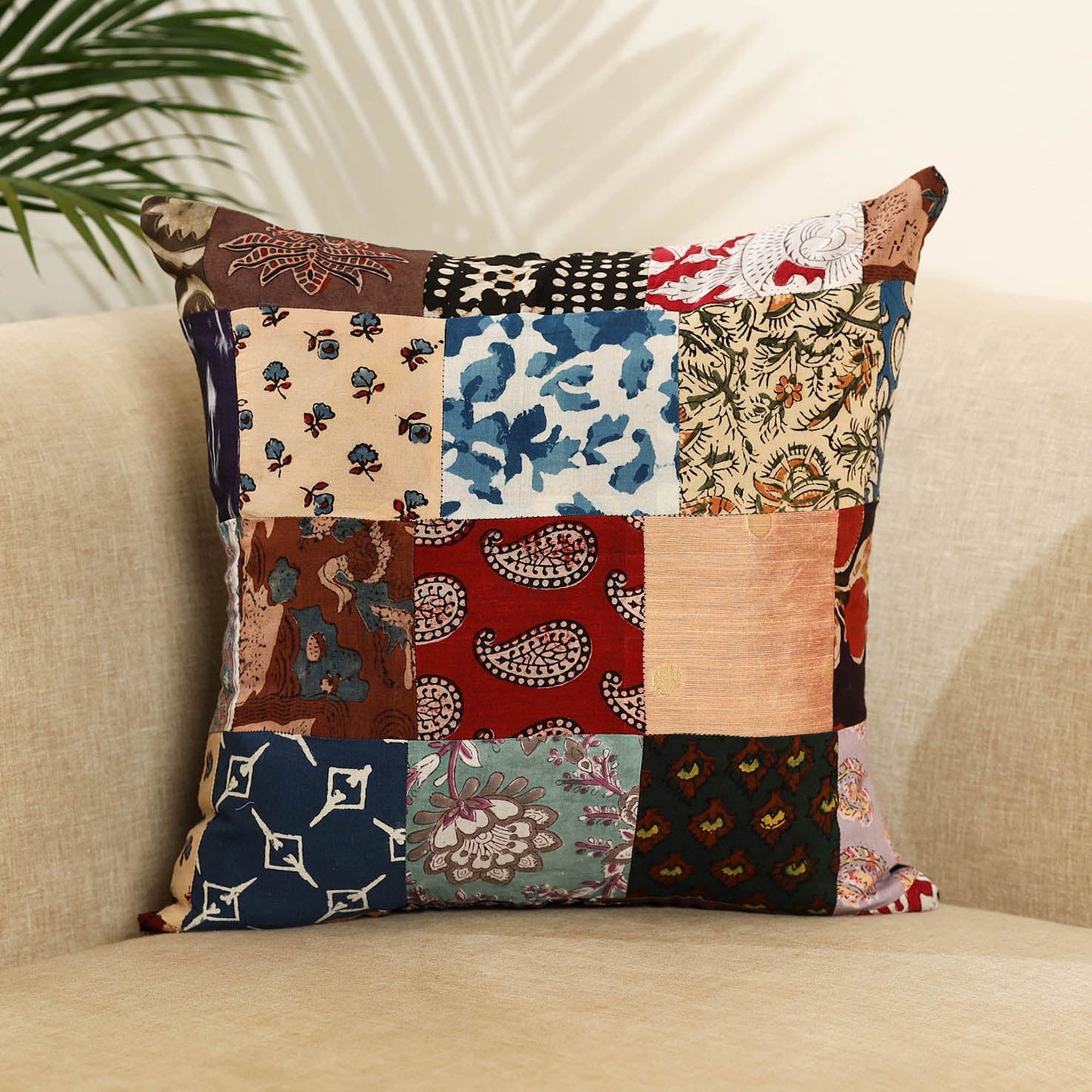 Multicolor Handcrafted Cotton Patchwork Cushion Cover