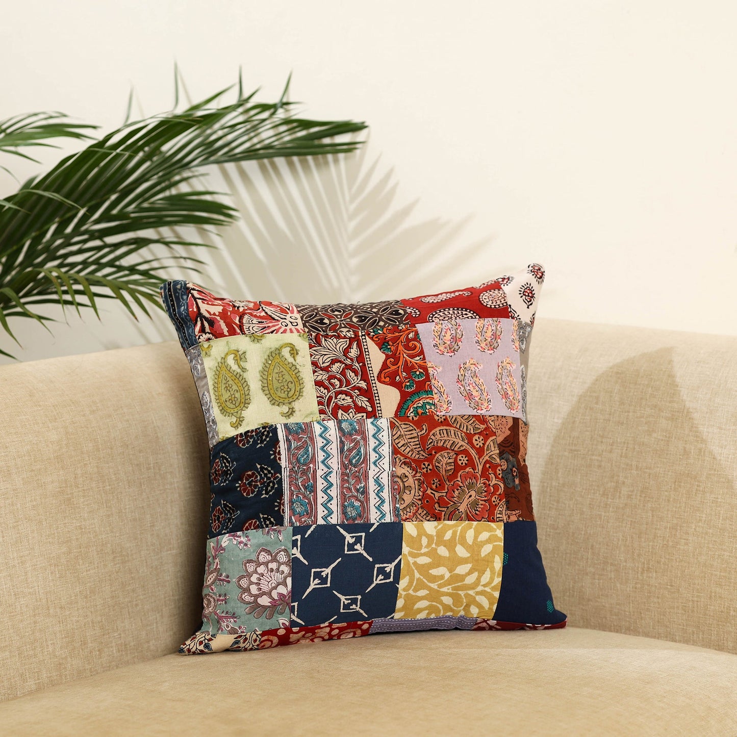 Multicolor Handcrafted Cotton Patchwork Cushion Cover
