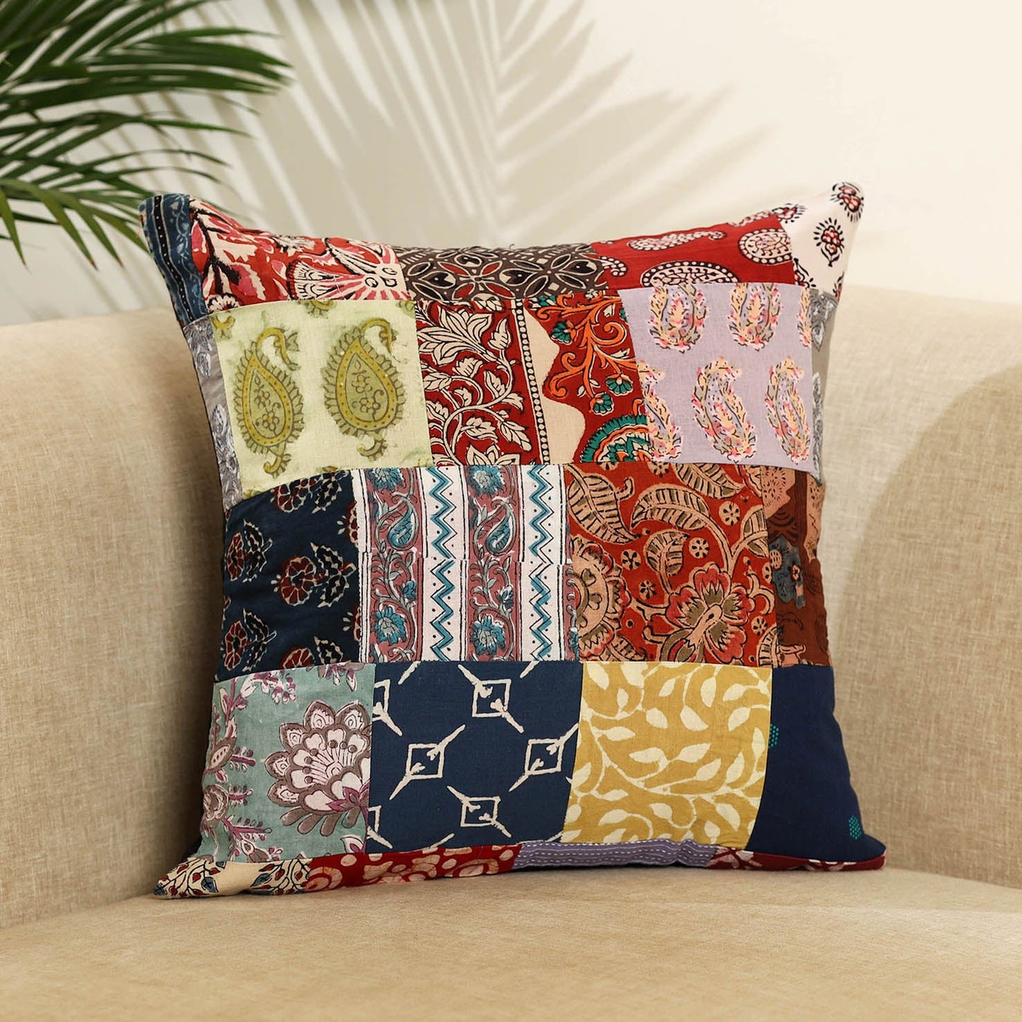 Multicolor Handcrafted Cotton Patchwork Cushion Cover