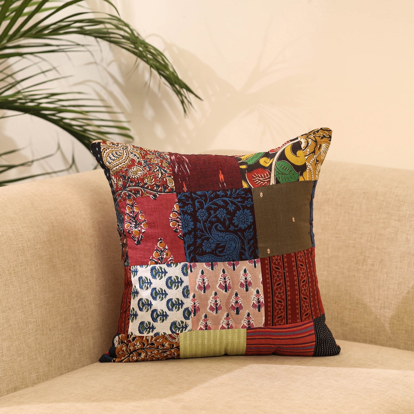 Buy Multicolor Handcrafted Cotton Patchwork Cushion Cover