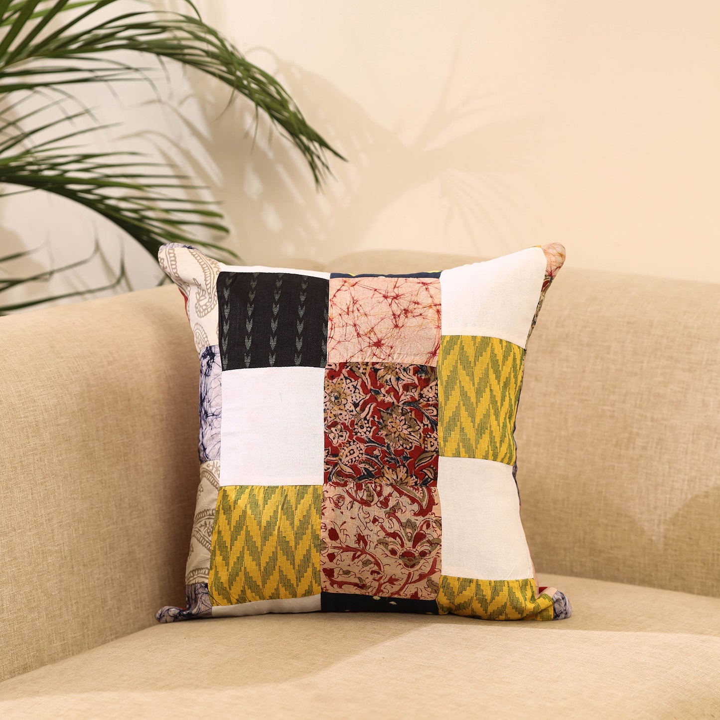 Buy Multicolor Handcrafted Cotton Patchwork Cushion Cover
