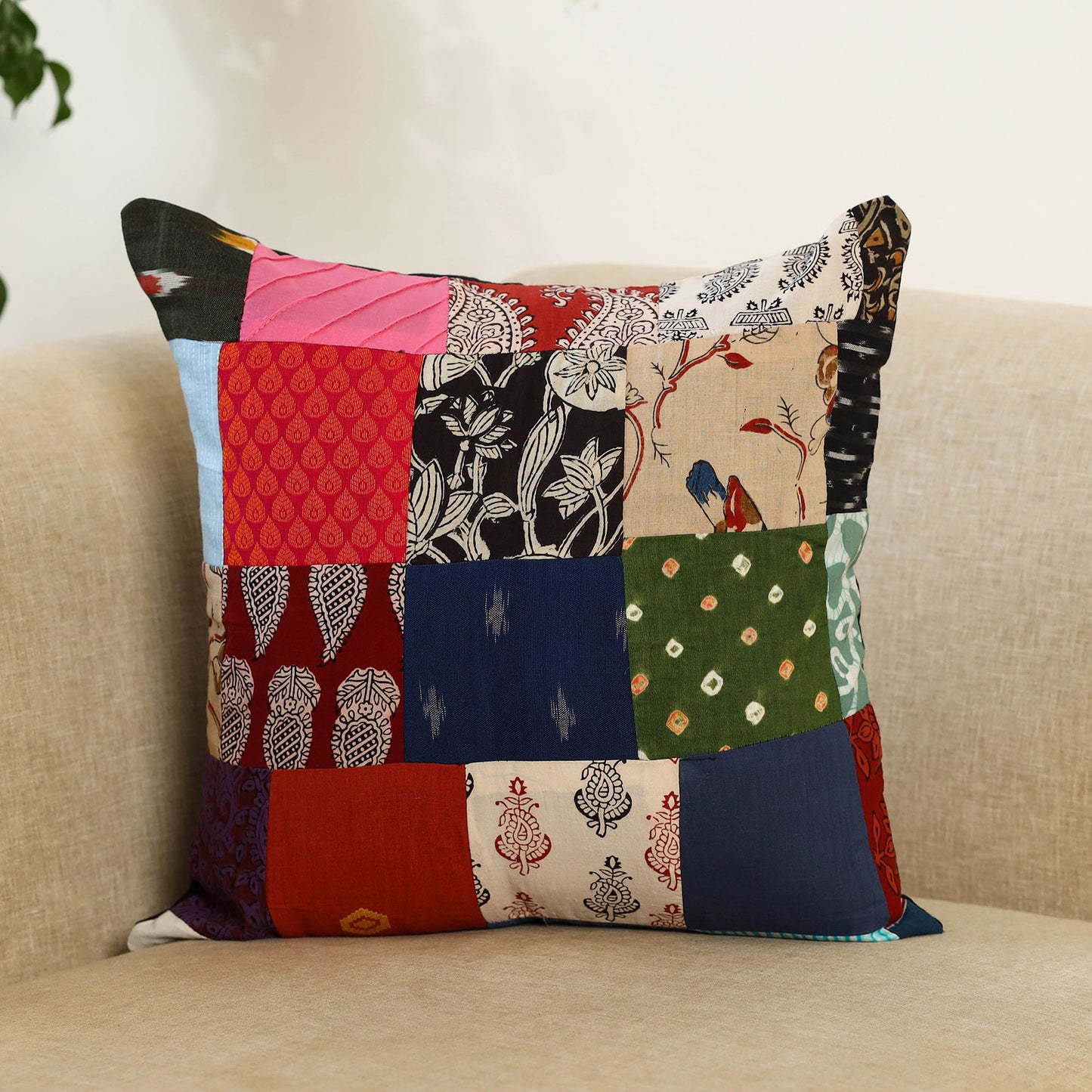 Multicolor Handcrafted Cotton Patchwork Cushion Cover