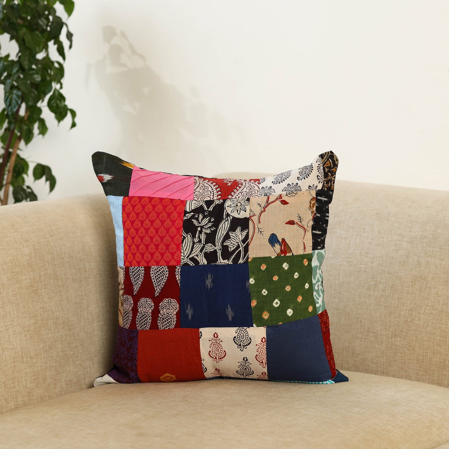Multicolor Handcrafted Cotton Patchwork Cushion Cover