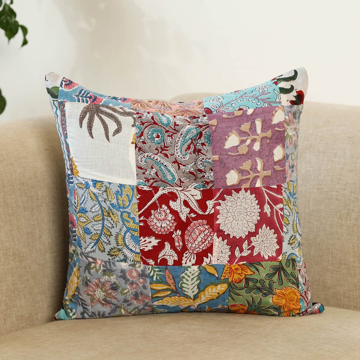 Multicolor Handcrafted Cotton Patchwork Cushion Cover